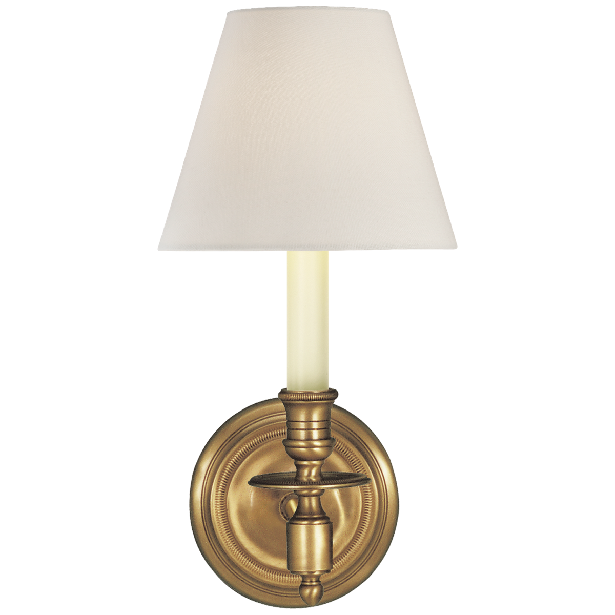 French Single Sconce | Hand-Rubbed Antique Brass | Linen Shade