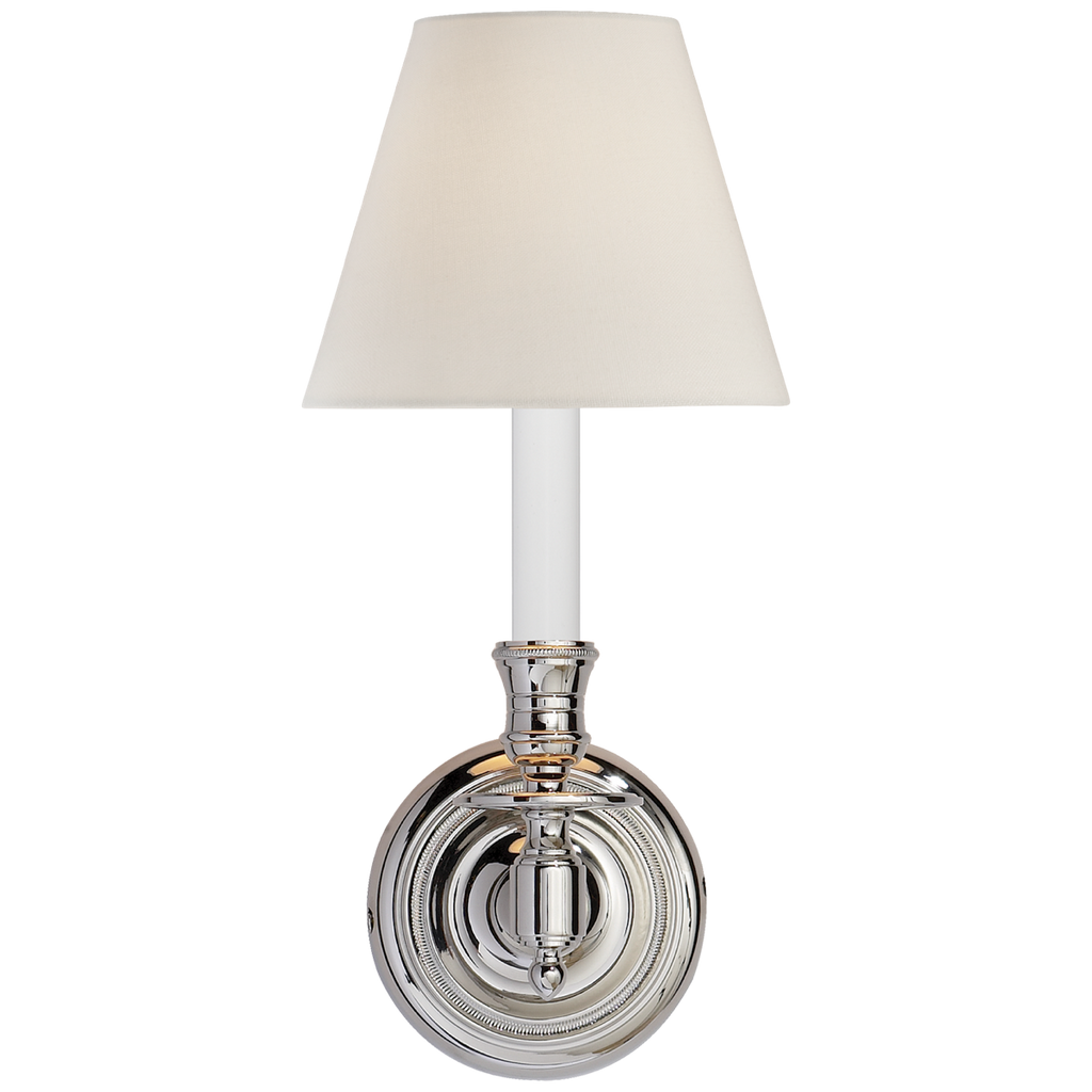 French Single Sconce | Polished Nickel | Linen Shade