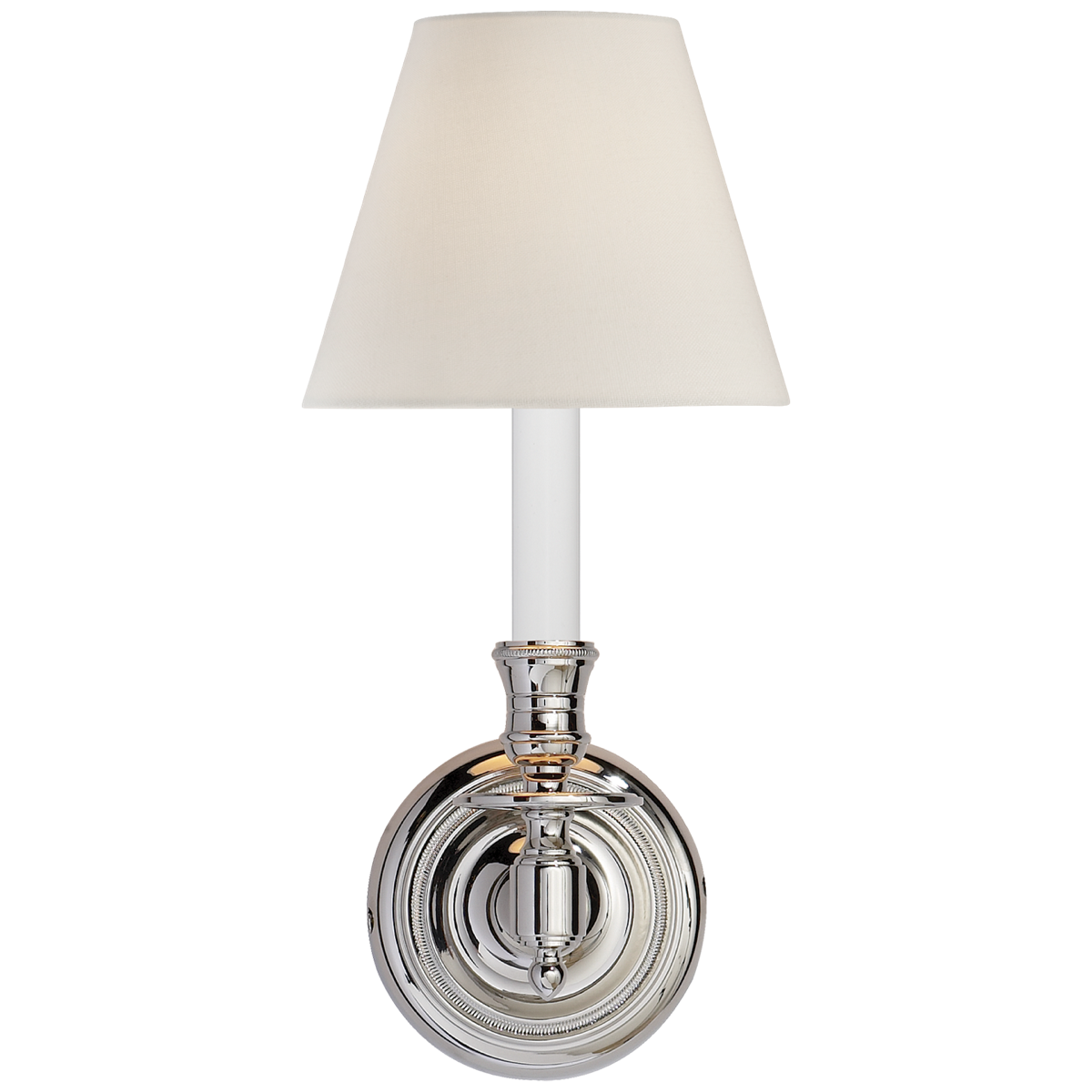 French Single Sconce | Polished Nickel | Linen Shade