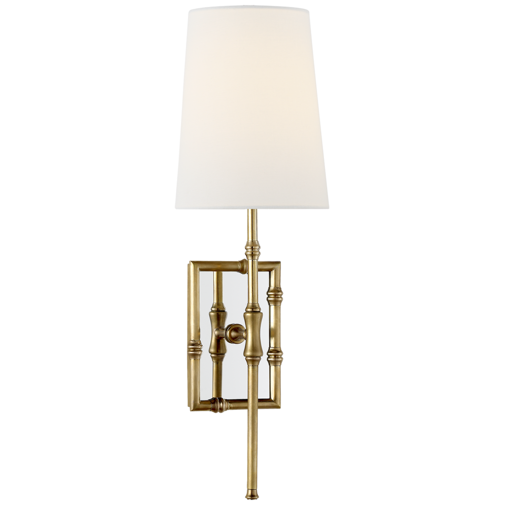 Grenol Single Modern Bamboo Sconce | Hand-Rubbed Antique Brass | Linen Shade