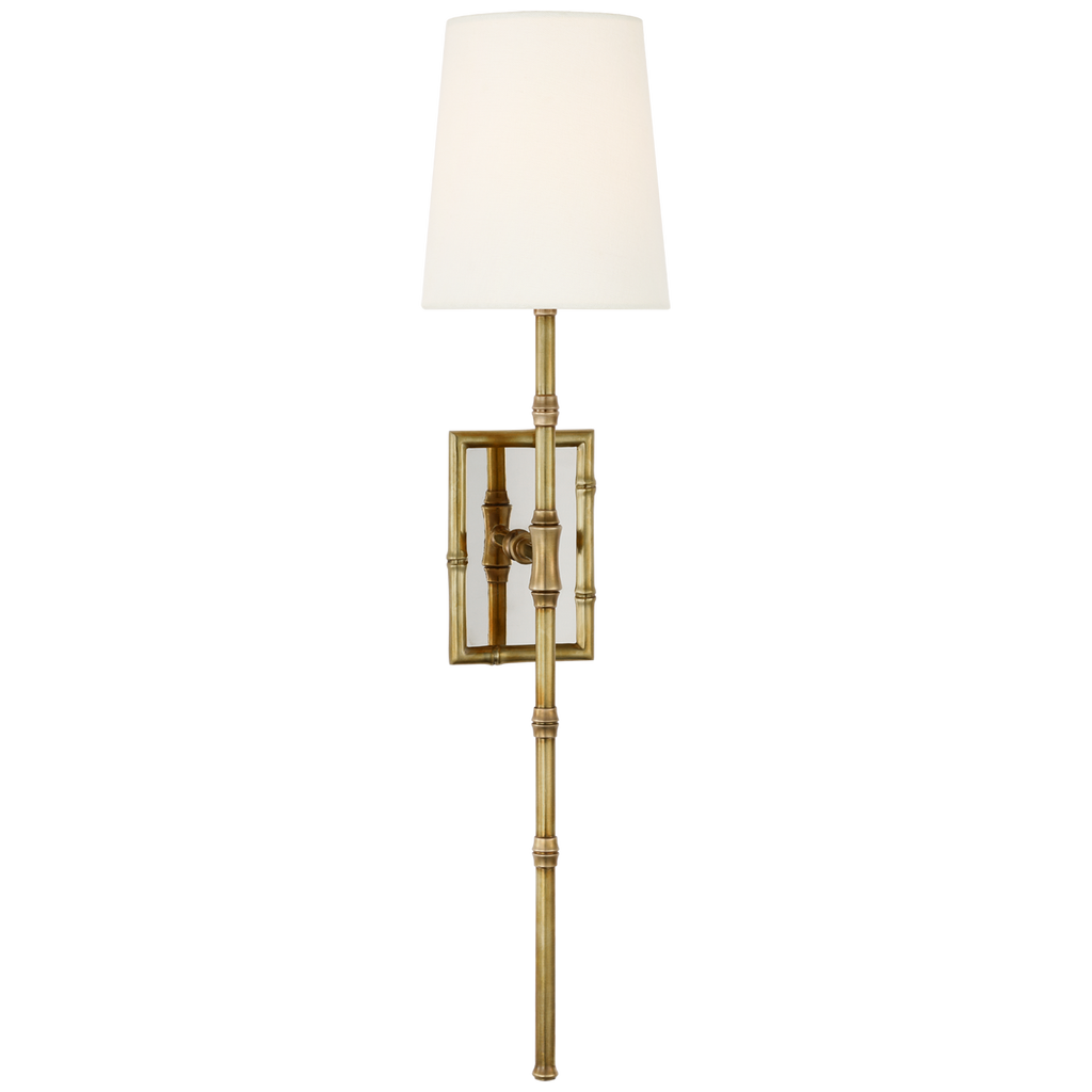 Grenol Single Bamboo Tail Sconce | Hand-Rubbed Antique Brass | Linen Shade