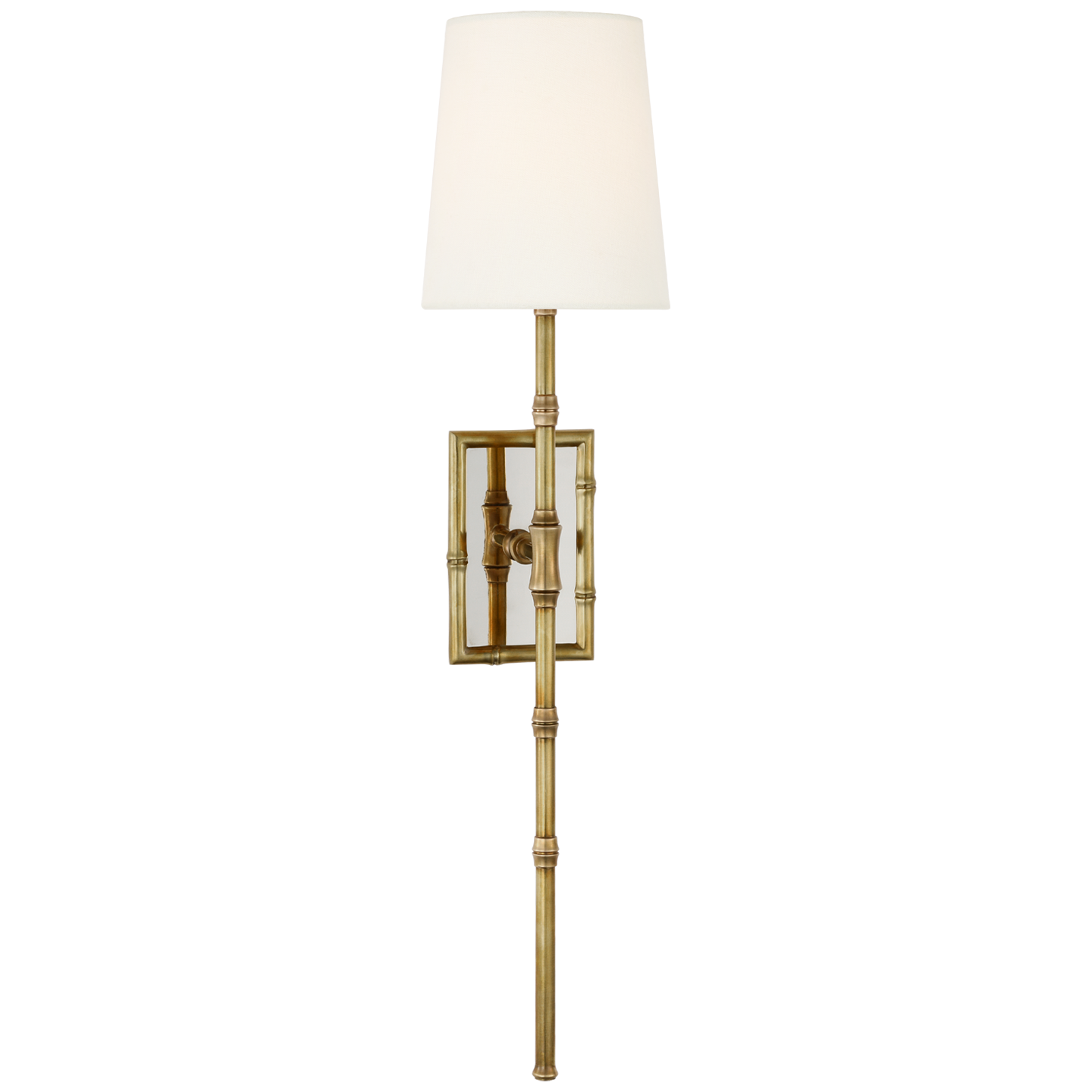 Grenol Single Bamboo Tail Sconce | Hand-Rubbed Antique Brass | Linen Shade