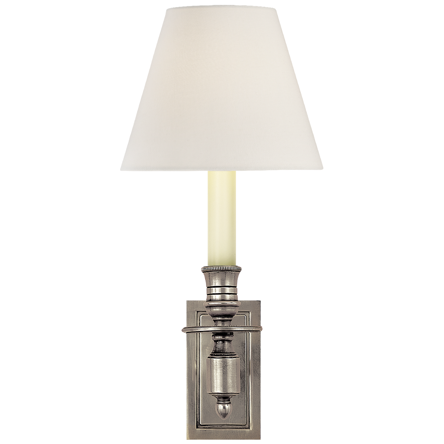 French Single Library Sconce | Antique Nickel | Linen Shade