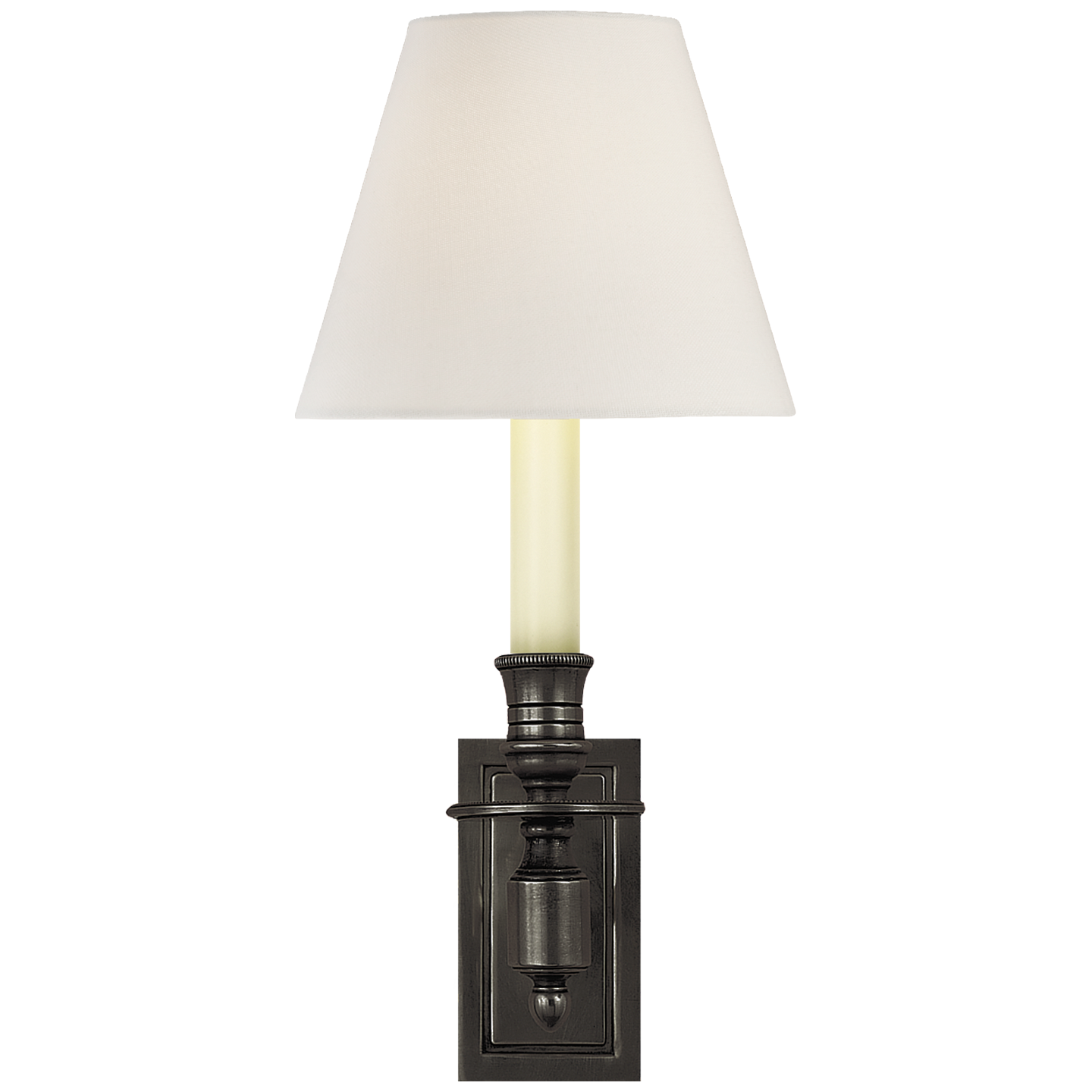 French Single Library Sconce | Bronze | Linen Shade