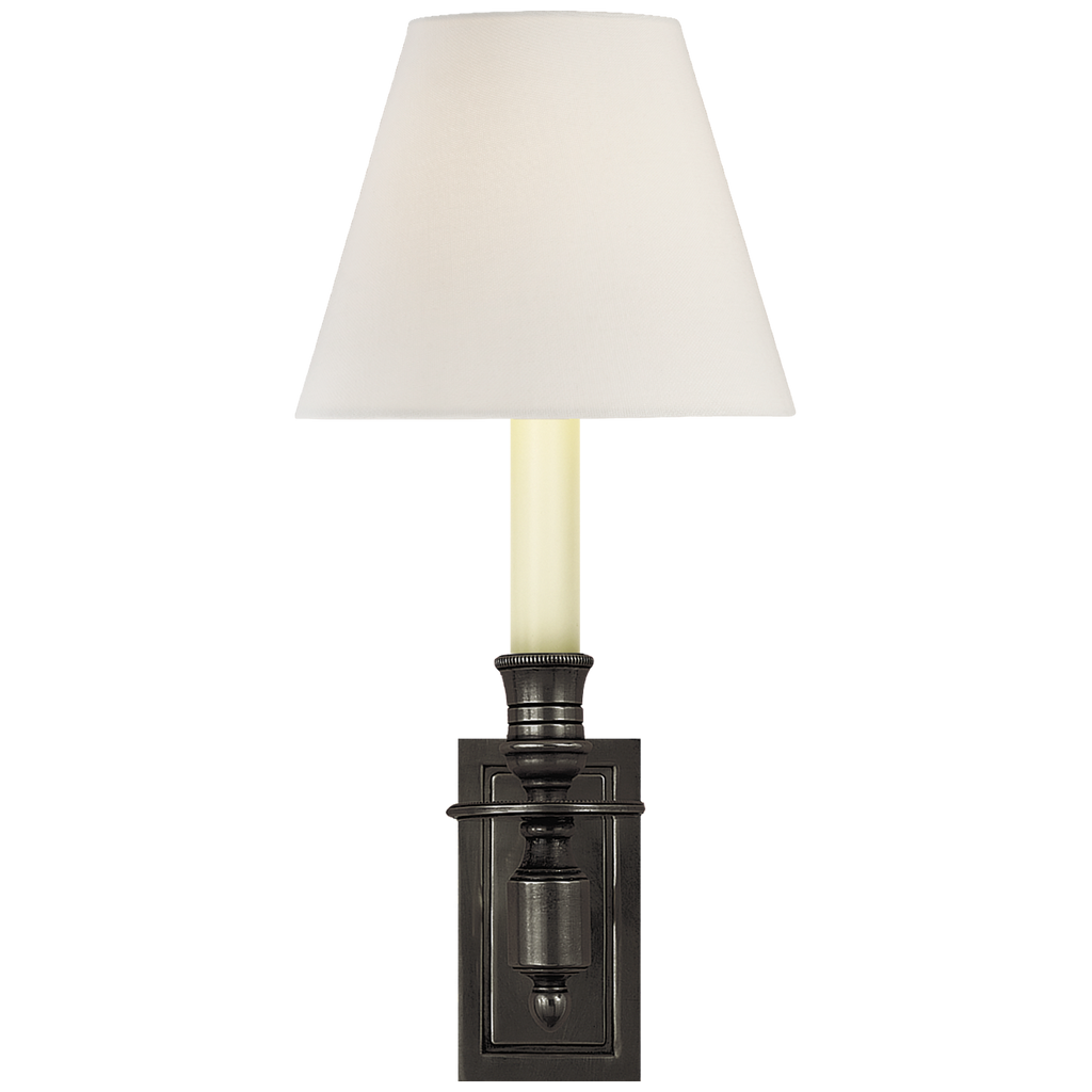French Single Library Sconce | Bronze | Linen Shade