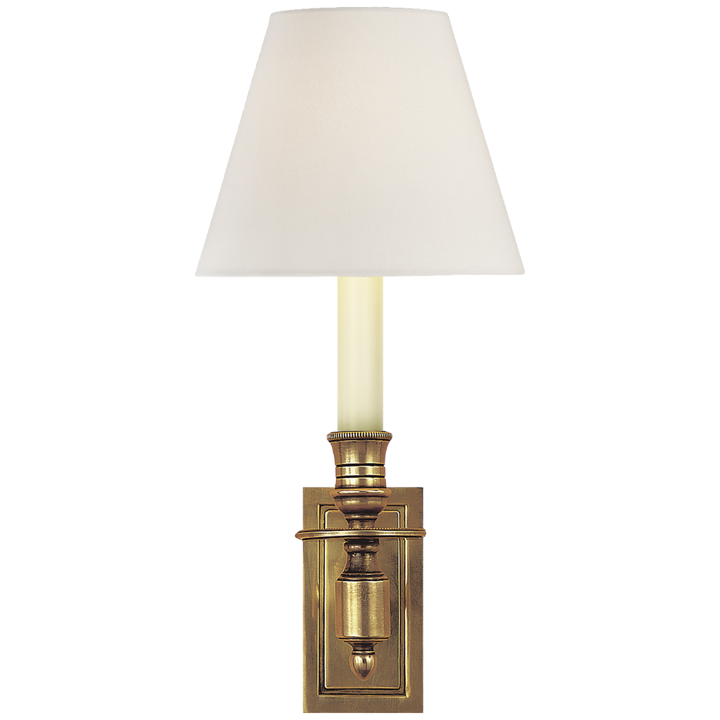 French Single Library Sconce | Hand-Rubbed Antique Brass | Linen Shade