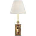 French Single Library Sconce | Hand-Rubbed Antique Brass | Linen Shade