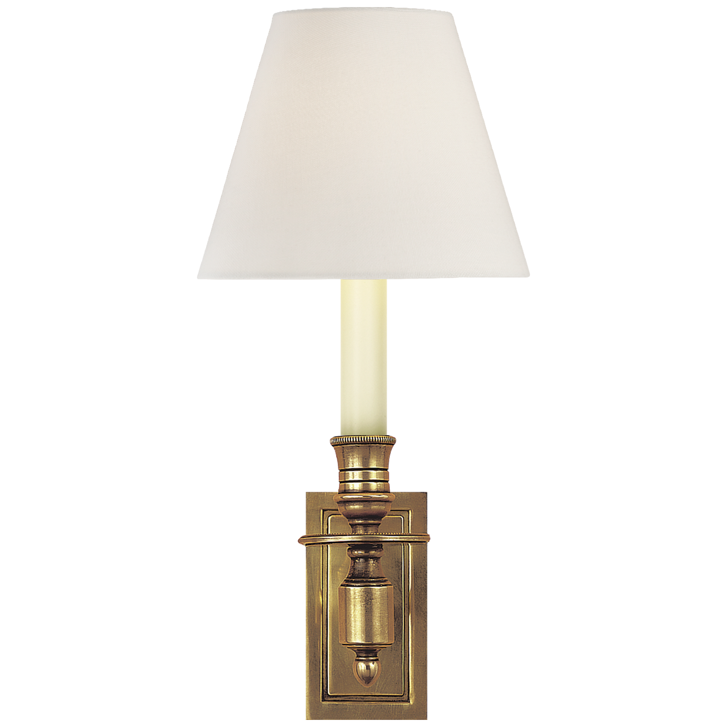 French Single Library Sconce | Hand-Rubbed Antique Brass | Linen Shade