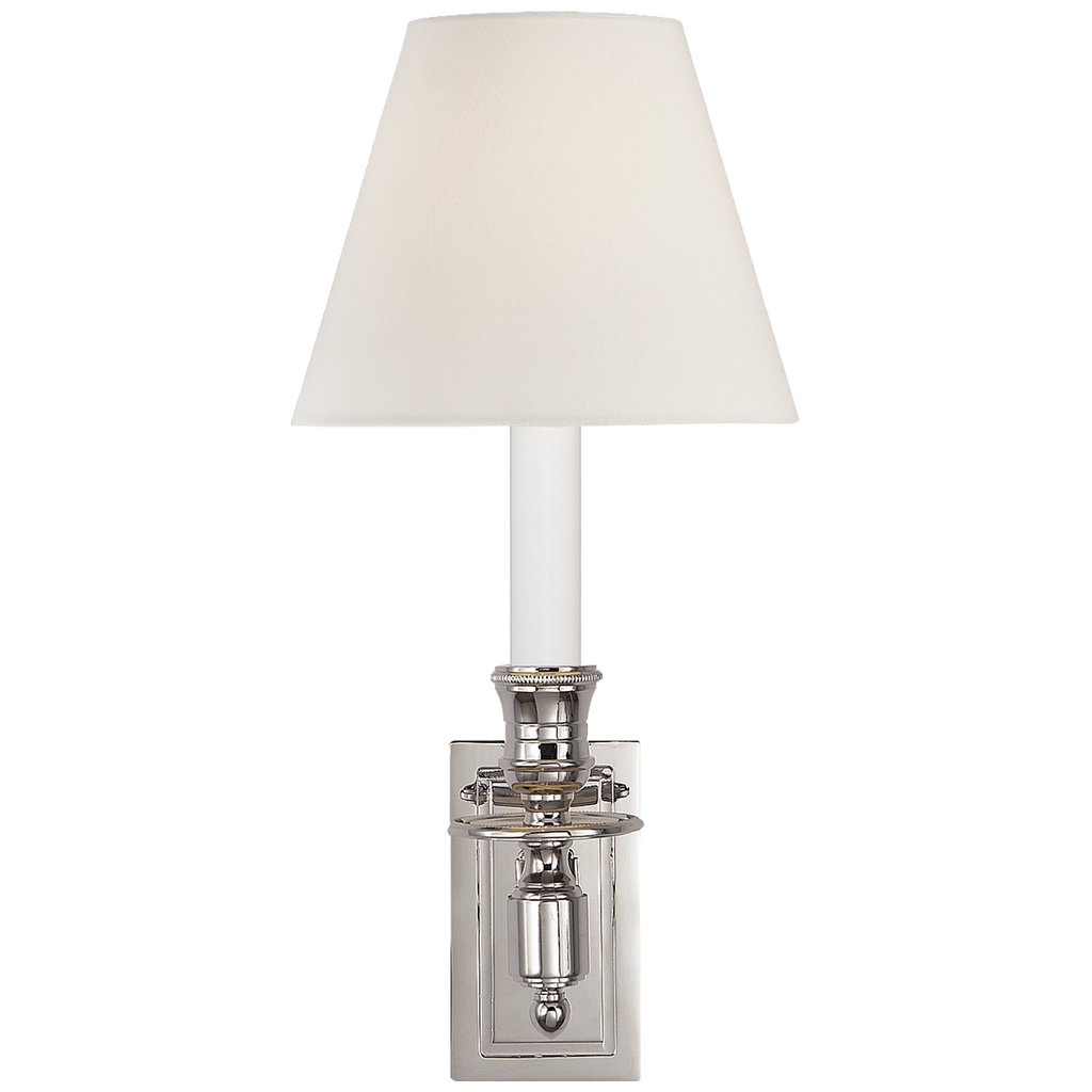French Single Library Sconce | Polished Nickel | Linen Shade