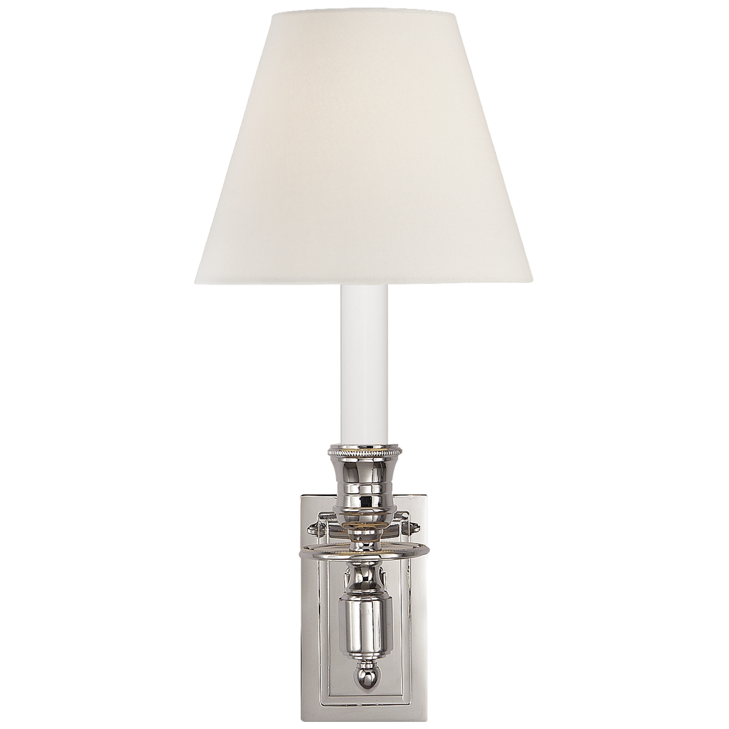 French Single Library Sconce | Polished Nickel | Linen Shade