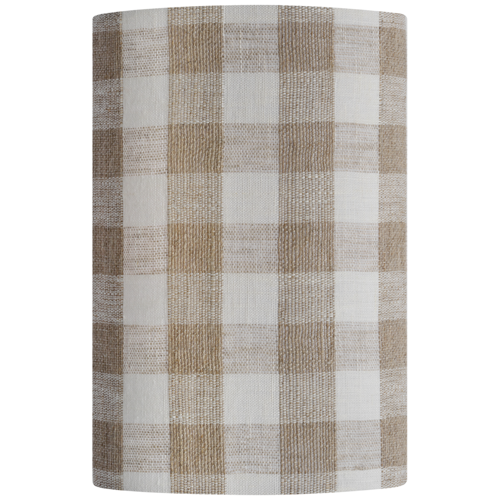 Maeve 8" Shield Sconce | Hand-Rubbed Antique Brass | Schumacher Natural Sidney Check Shield