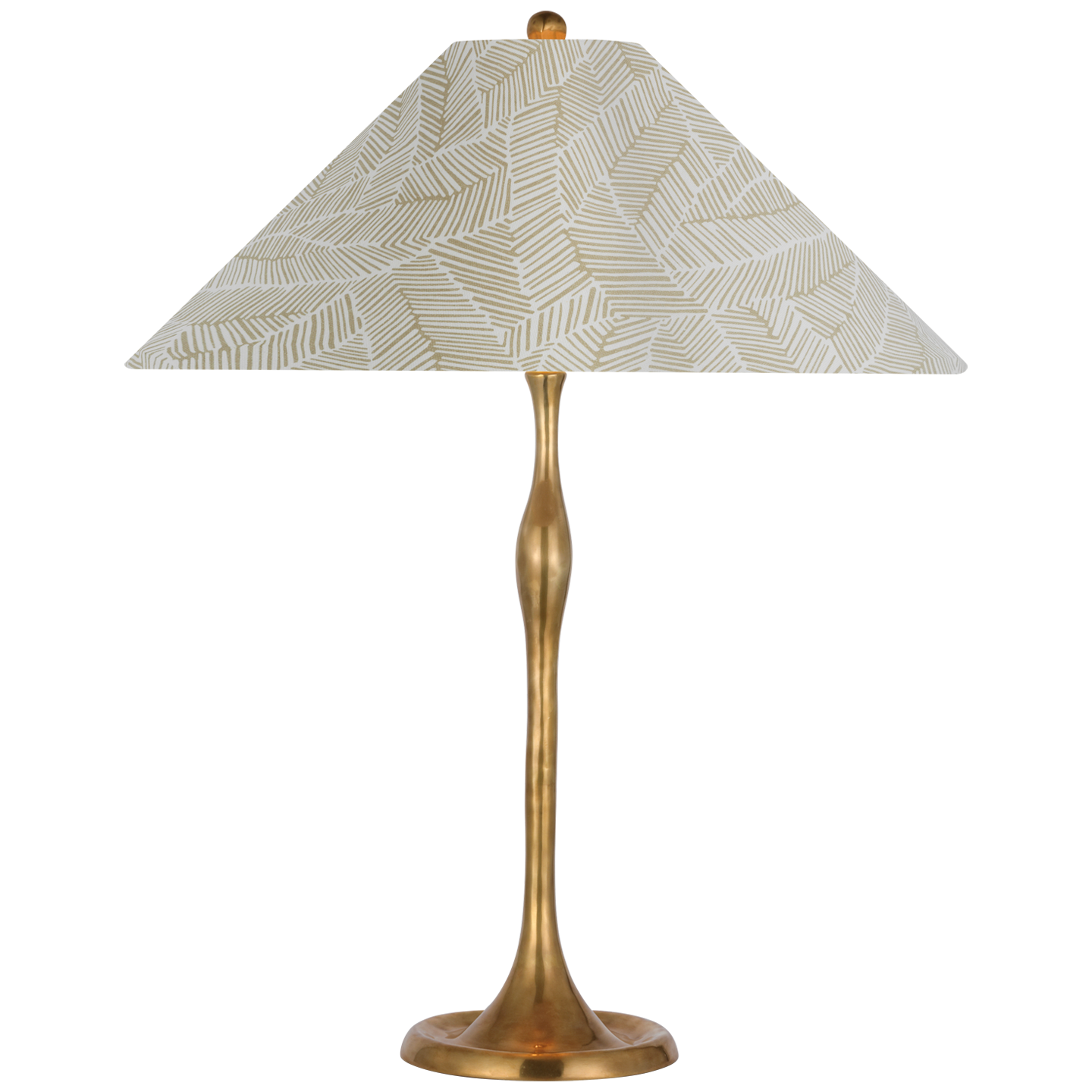 Romero Medium Table Lamp | Hand-Rubbed Antique Brass | Schumacher 19" Taupe Abstract Leaf Flare Shade