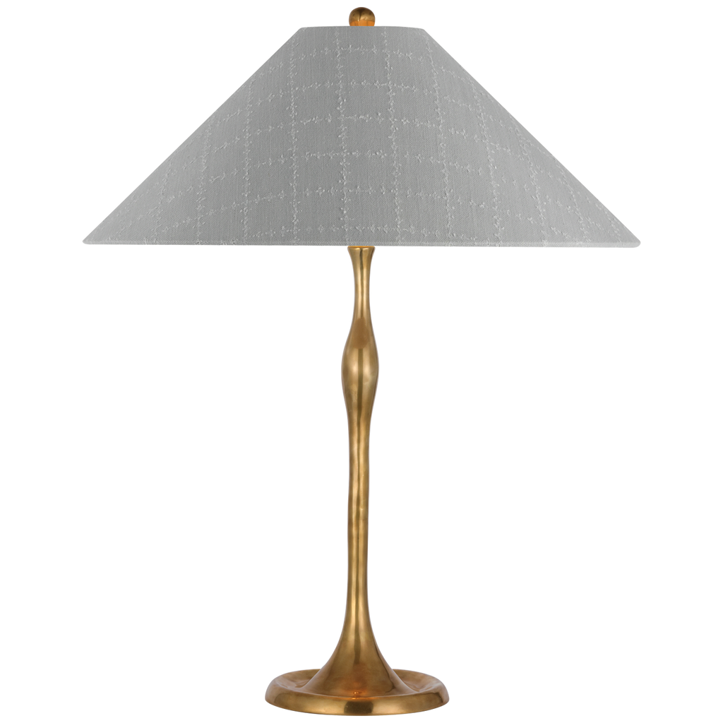 Romero Medium Table Lamp | Hand-Rubbed Antique Brass | Schumacher 19" Sky Elin Check Flare Shade