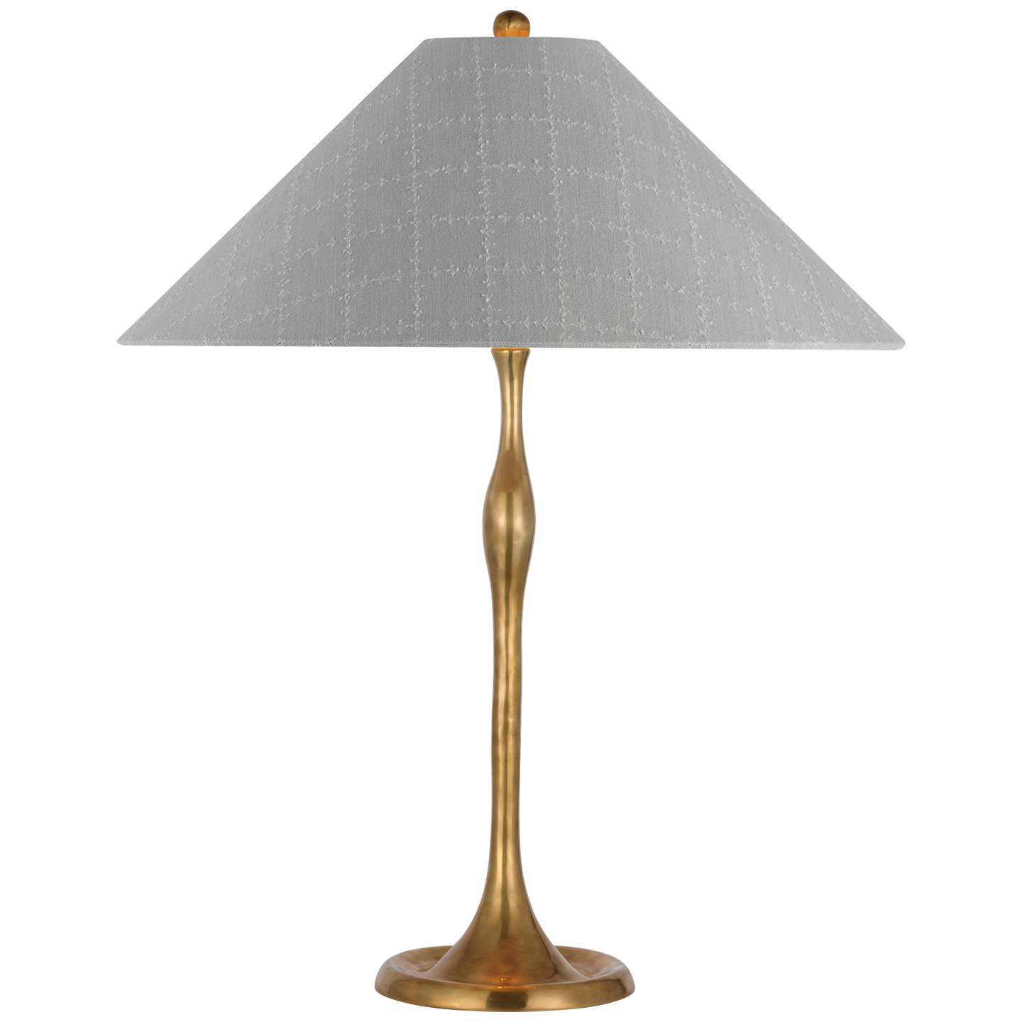 Romero Medium Table Lamp | Hand-Rubbed Antique Brass | Schumacher 19" Sky Elin Check Flare Shade
