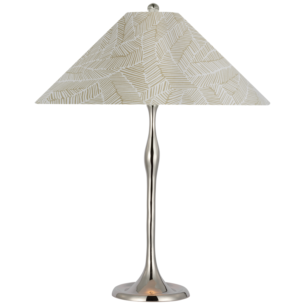 Romero Medium Table Lamp | Polished Nickel | Schumacher 19" Taupe Abstract Leaf Flare Shade