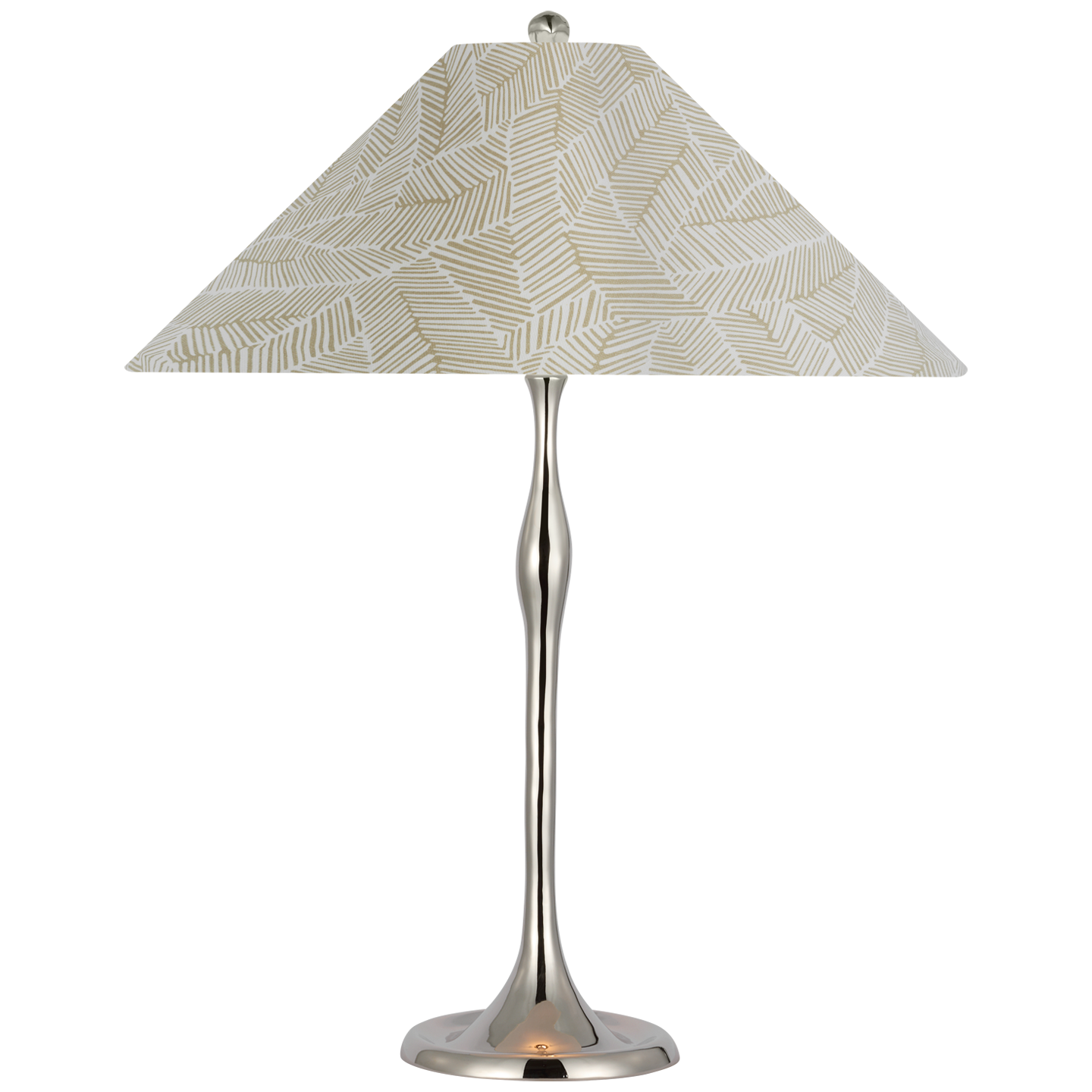 Romero Medium Table Lamp | Polished Nickel | Schumacher 19" Taupe Abstract Leaf Flare Shade