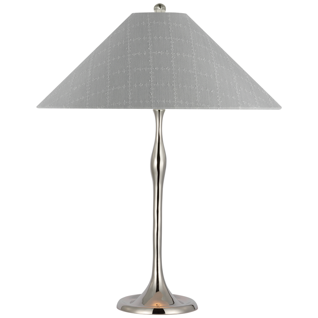 Romero Medium Table Lamp | Polished Nickel | Schumacher 19" Sky Elin Check Flare Shade