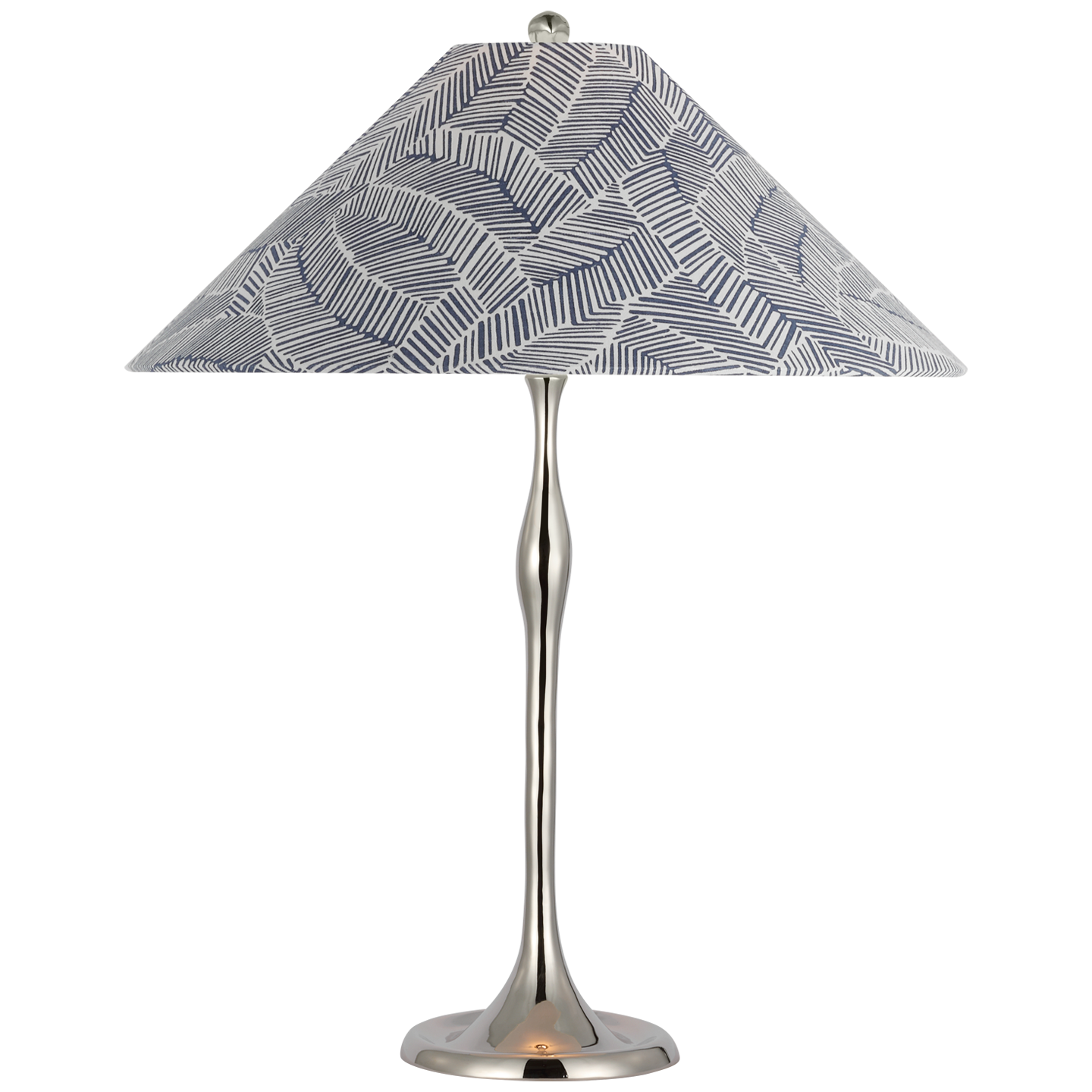 Romero Medium Table Lamp | Polished Nickel | Schumacher 19" Navy Abstract Leaf Flare Shade