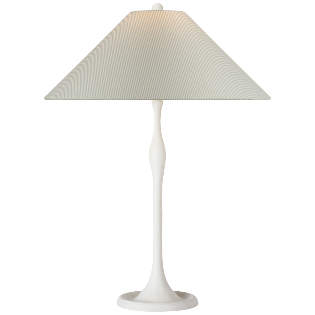 Romero Medium Table Lamp | Plaster White | Schumacher 19" Blue Charee Stripe Flare Shade