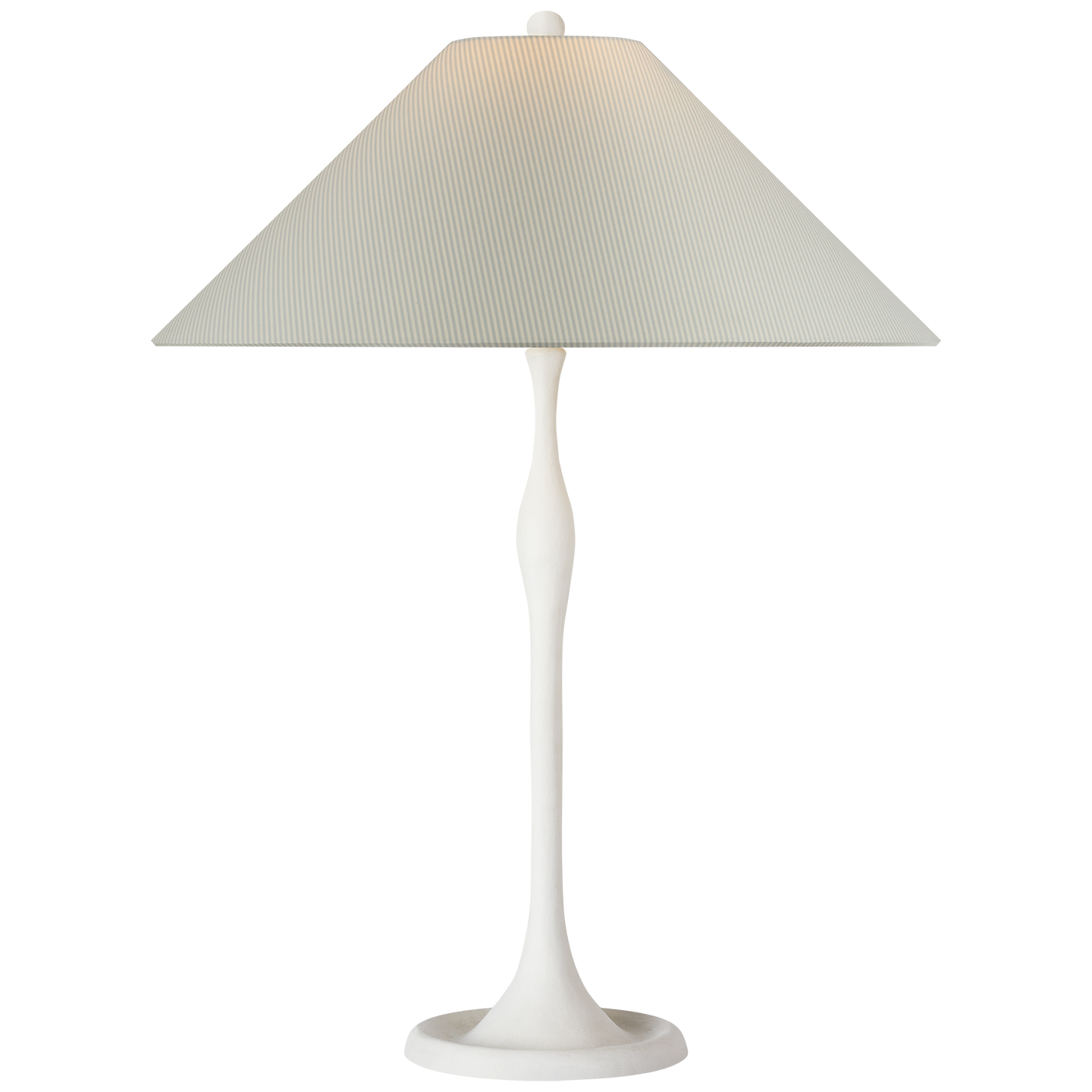 Romero Medium Table Lamp | Plaster White | Schumacher 19" Blue Charee Stripe Flare Shade