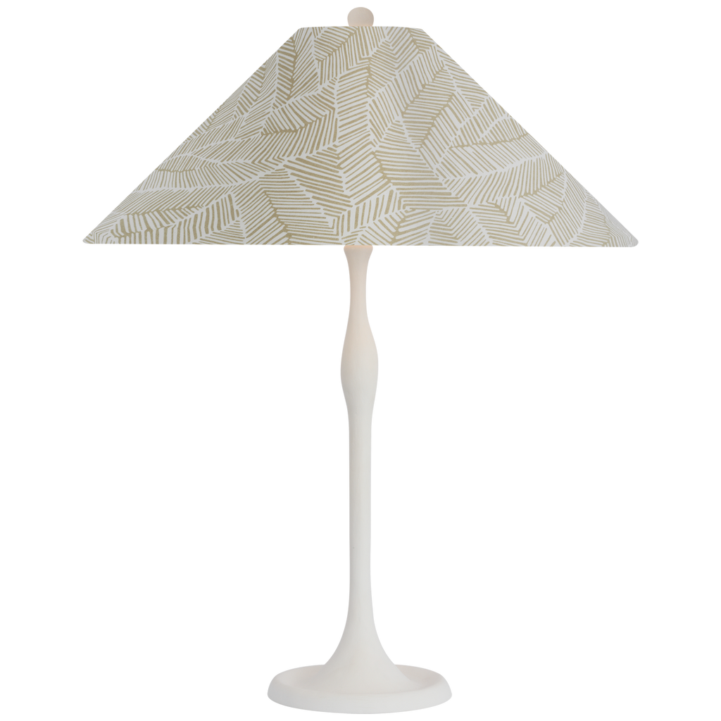 Romero Medium Table Lamp | Plaster White | Schumacher 19" Taupe Abstract Leaf Flare Shade