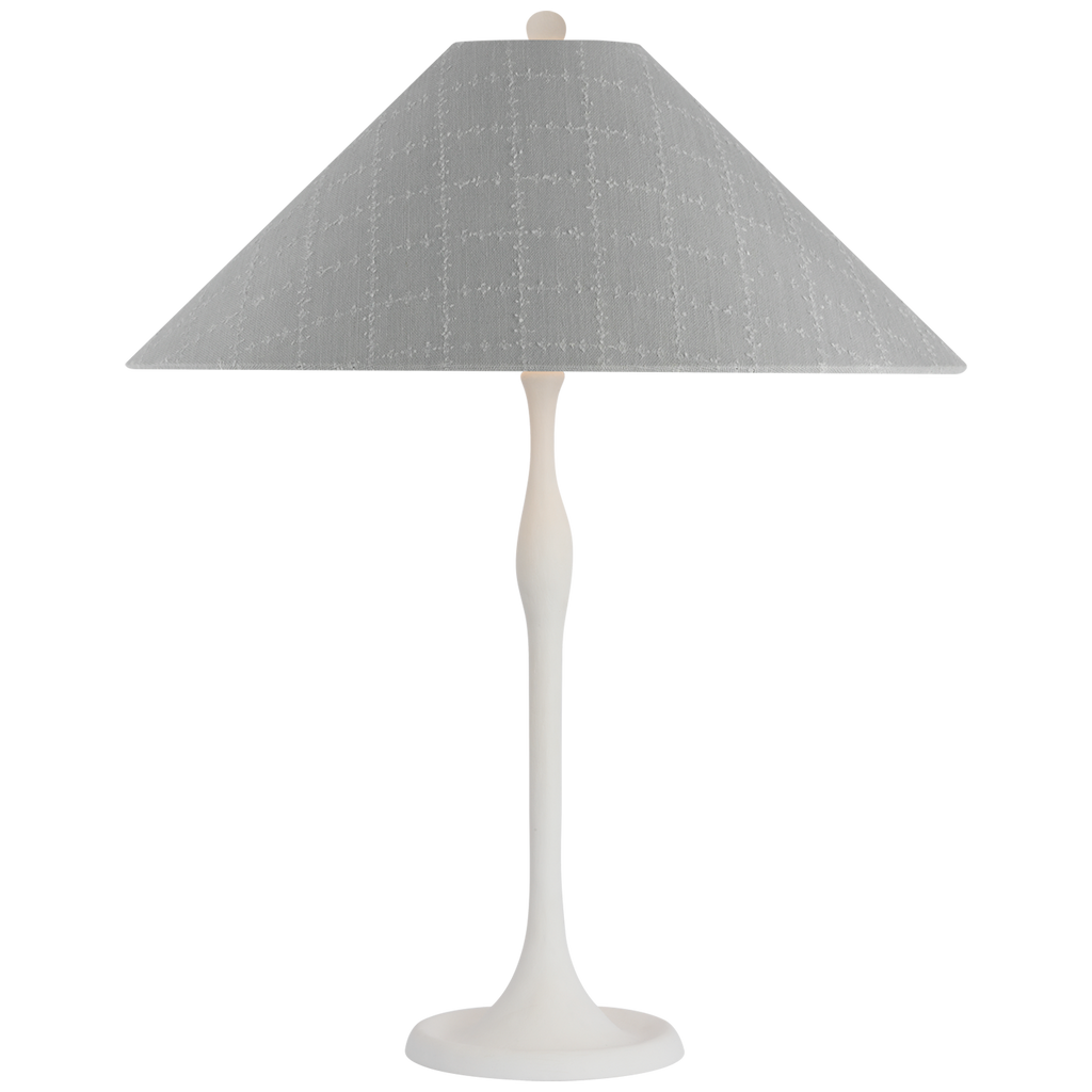 Romero Medium Table Lamp | Plaster White | Schumacher 19" Sky Elin Check Flare Shade
