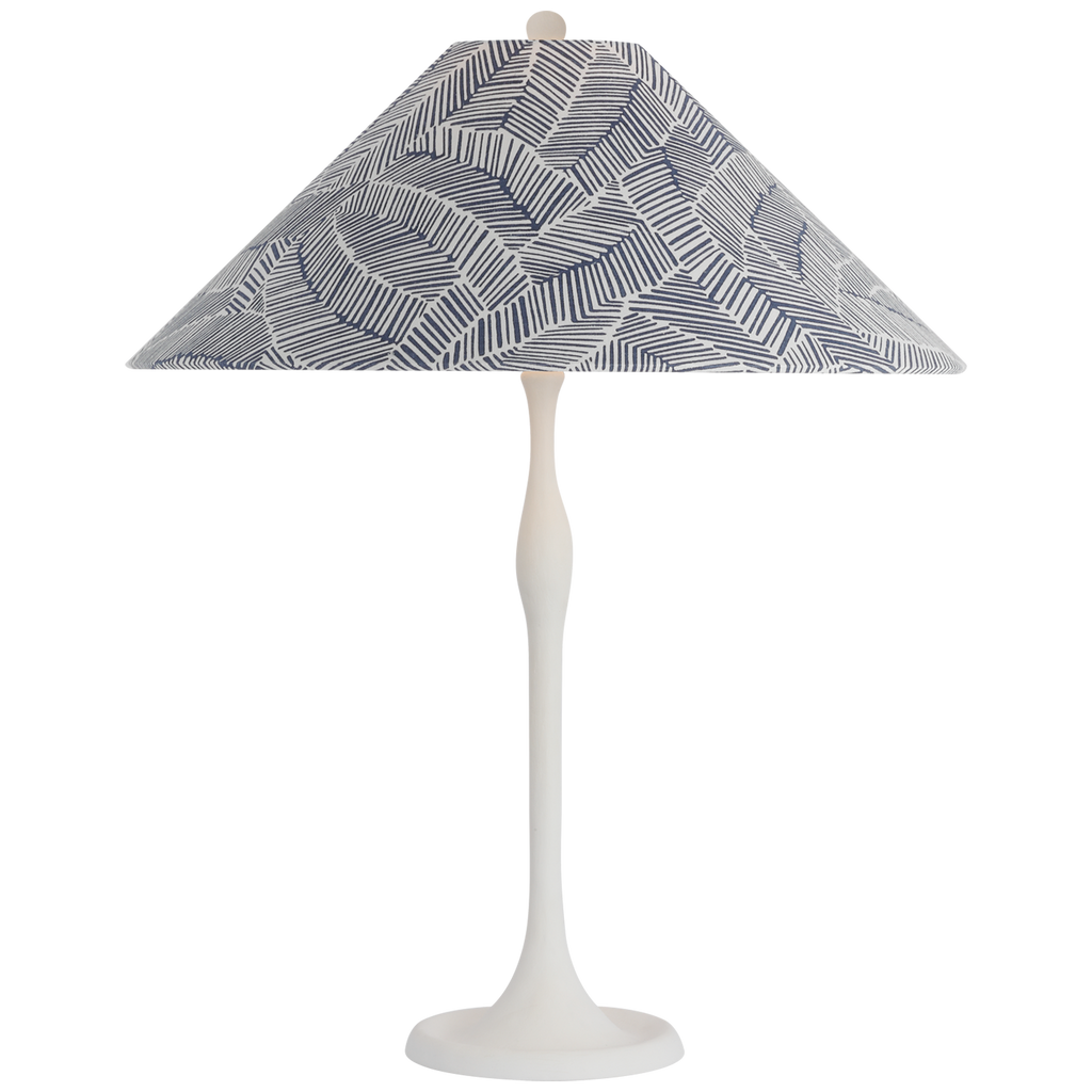 Romero Medium Table Lamp | Plaster White | Schumacher 19" Navy Abstract Leaf Flare Shade