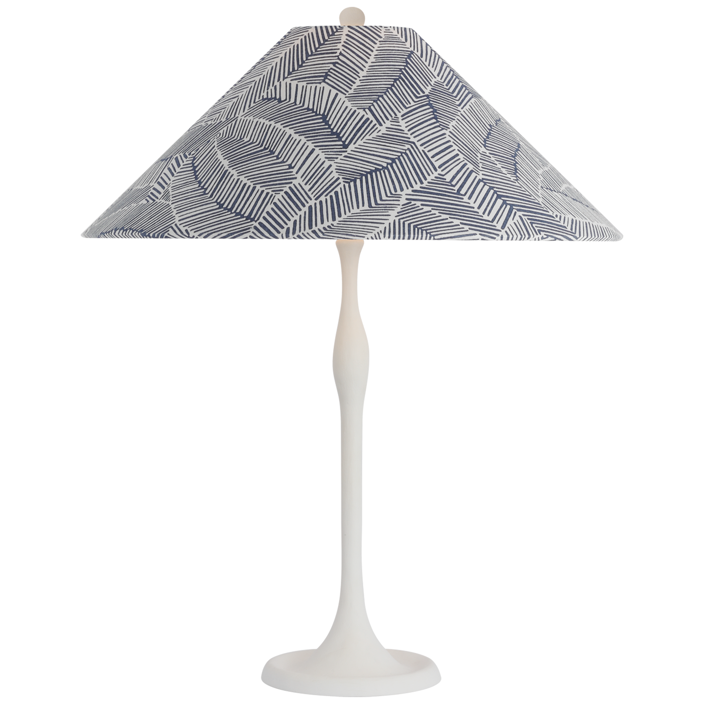 Romero Medium Table Lamp | Plaster White | Schumacher 19" Navy Abstract Leaf Flare Shade