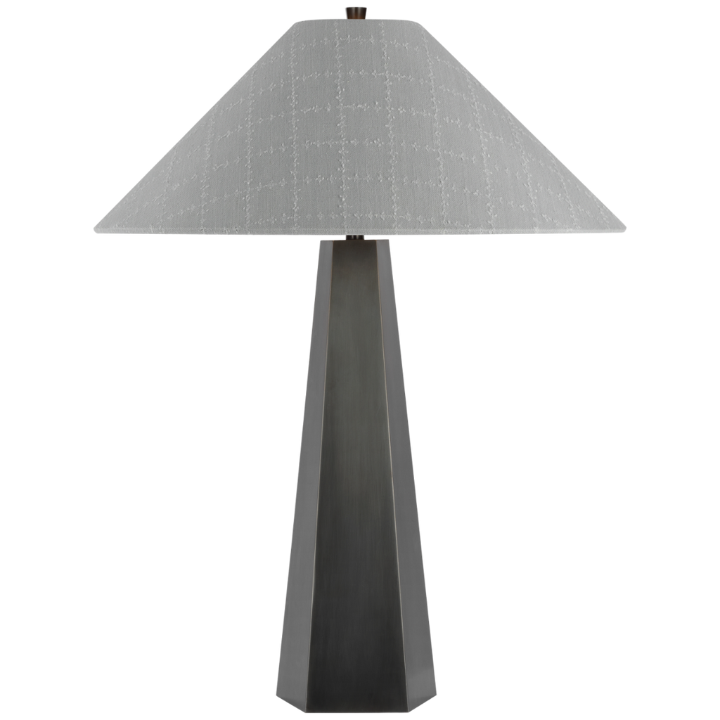 Zoran Medium Table Lamp | Bronze | Schumacher 21" Sky Elin Check Flare Shade