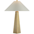 Zoran Medium Table Lamp | Hand-Rubbed Antique Brass | Schumacher 21" Blue Charee Stripe Flare Shade