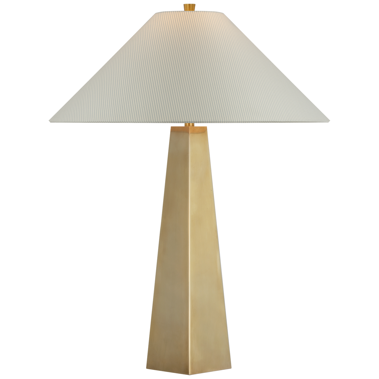 Zoran Medium Table Lamp | Hand-Rubbed Antique Brass | Schumacher 21" Blue Charee Stripe Flare Shade