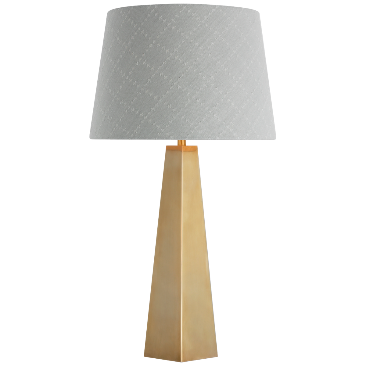 Zoran Medium Table Lamp | Hand-Rubbed Antique Brass | Schumacher 16" Sky Elin Check Empire Shade