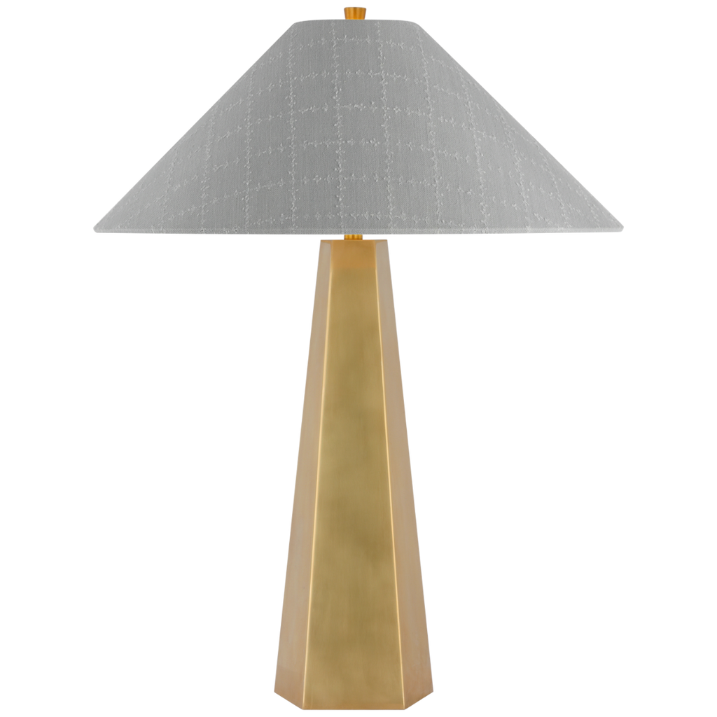 Zoran Medium Table Lamp | Hand-Rubbed Antique Brass | Schumacher 21" Sky Elin Check Flare Shade