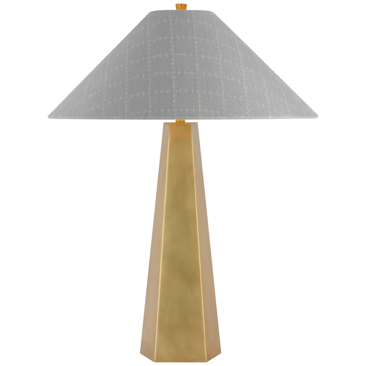Zoran Medium Table Lamp | Hand-Rubbed Antique Brass | Schumacher 21" Sky Elin Check Flare Shade