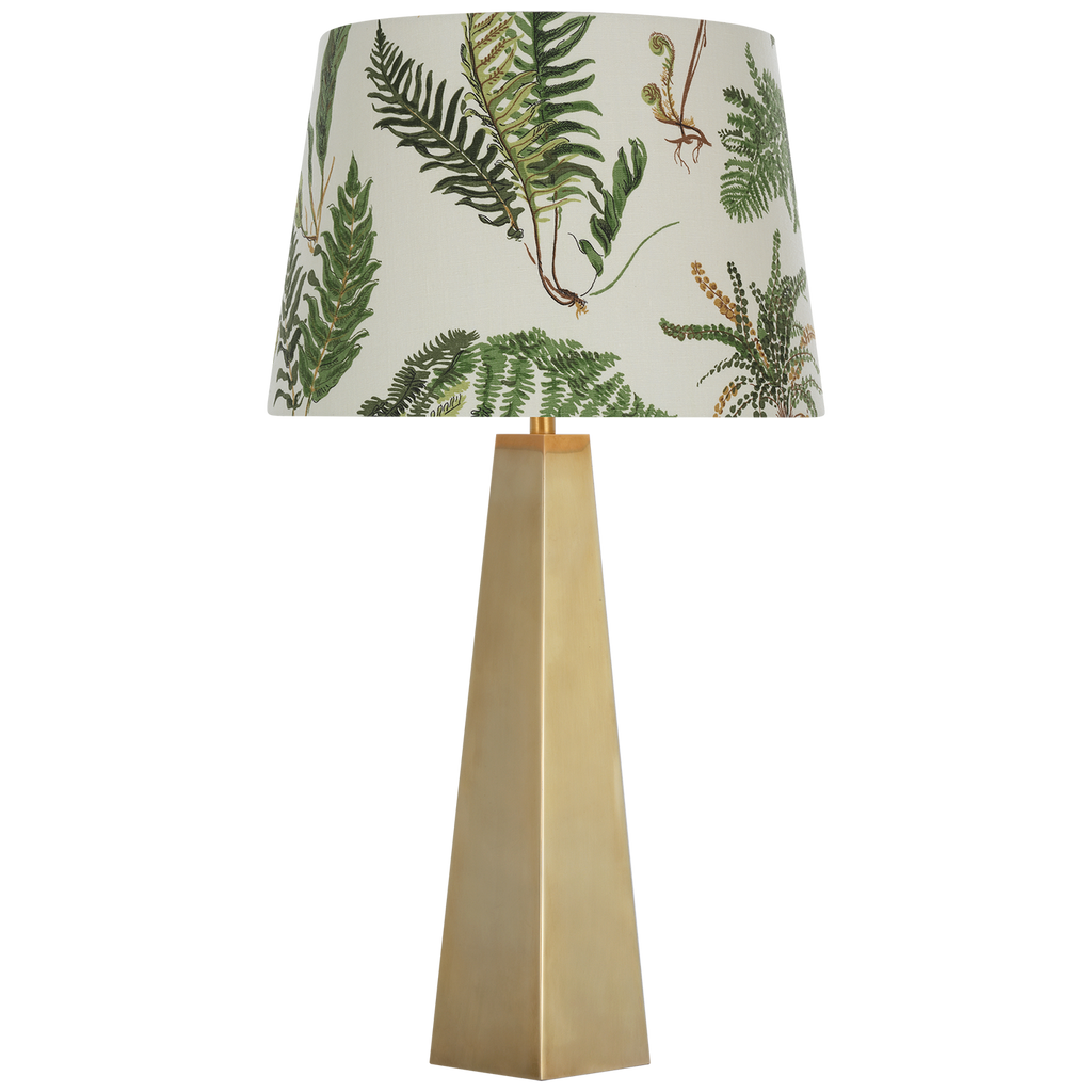 Zoran Medium Table Lamp | Hand-Rubbed Antique Brass | Schumacher 16" Document Les Fougeres Empire Shade