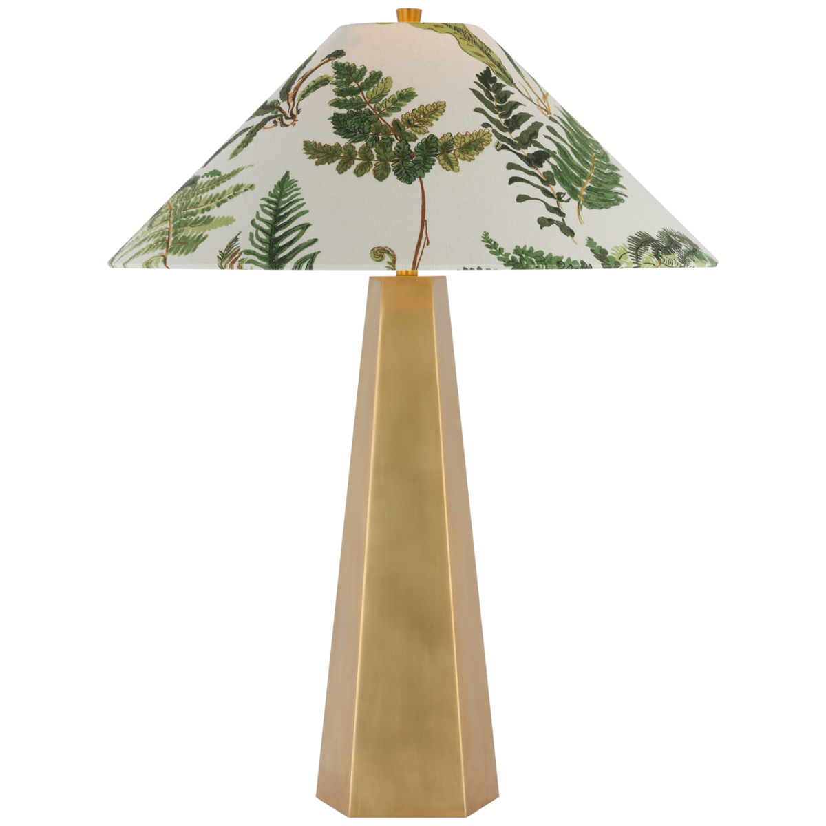 Zoran Medium Table Lamp | Hand-Rubbed Antique Brass | Schumacher 21" Document Les Fougeres Flare Shade