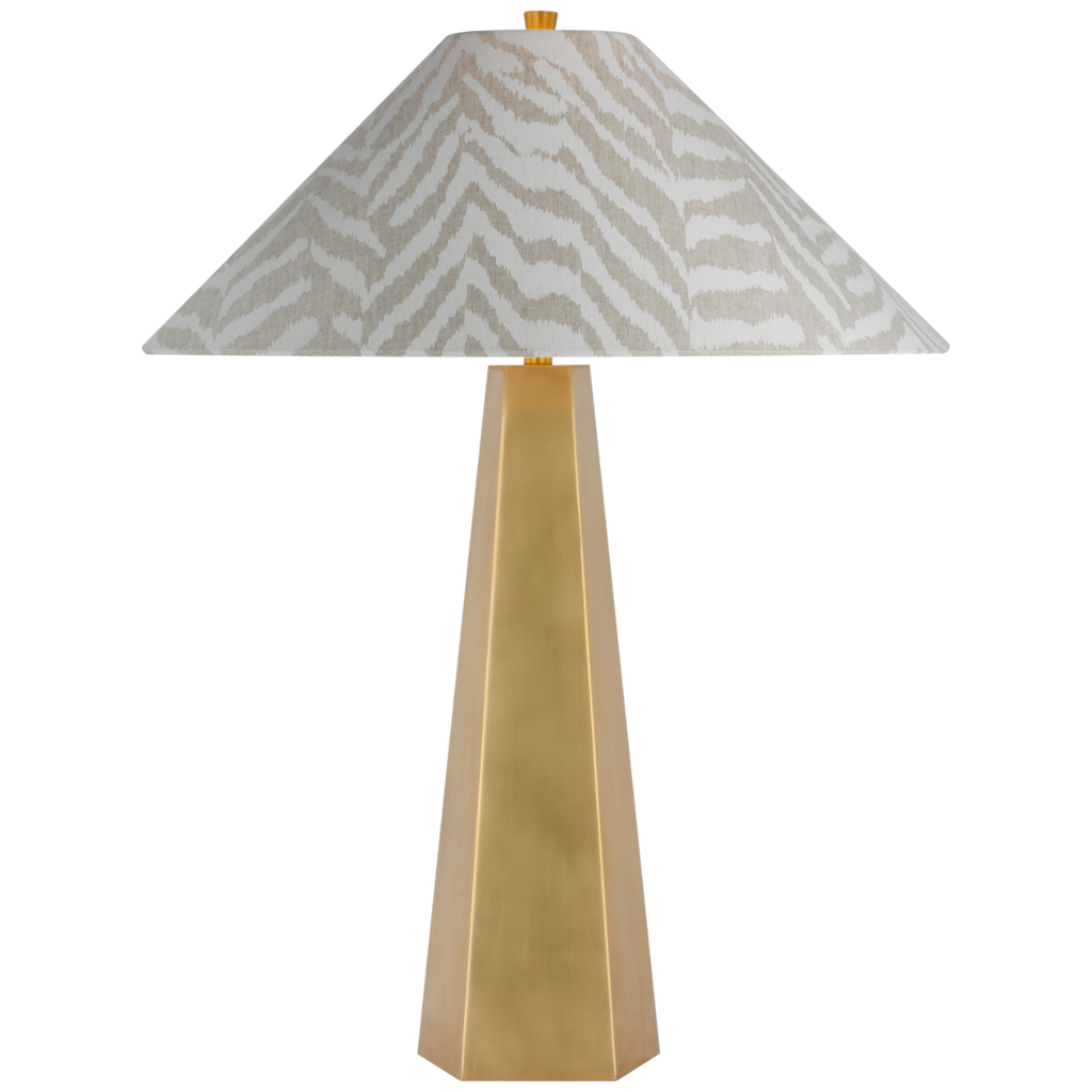 Zoran Medium Table Lamp | Hand-Rubbed Antique Brass | Schumacher Natural Quincy Flare Shade