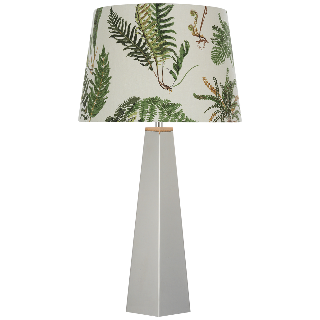 Zoran Medium Table Lamp | Polished Nickel | Schumacher 16" Document Les Fougeres Empire Shade