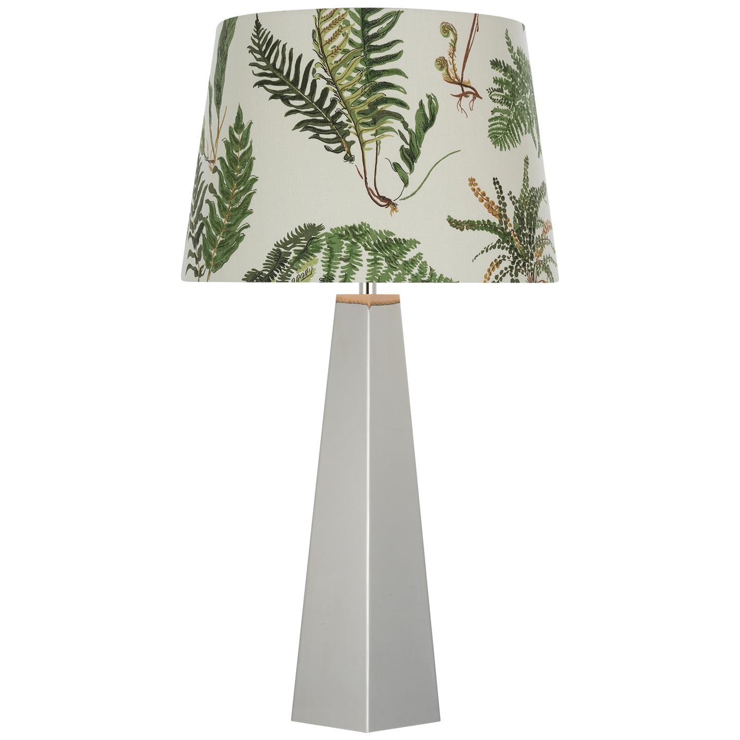Zoran Medium Table Lamp | Polished Nickel | Schumacher 16" Document Les Fougeres Empire Shade