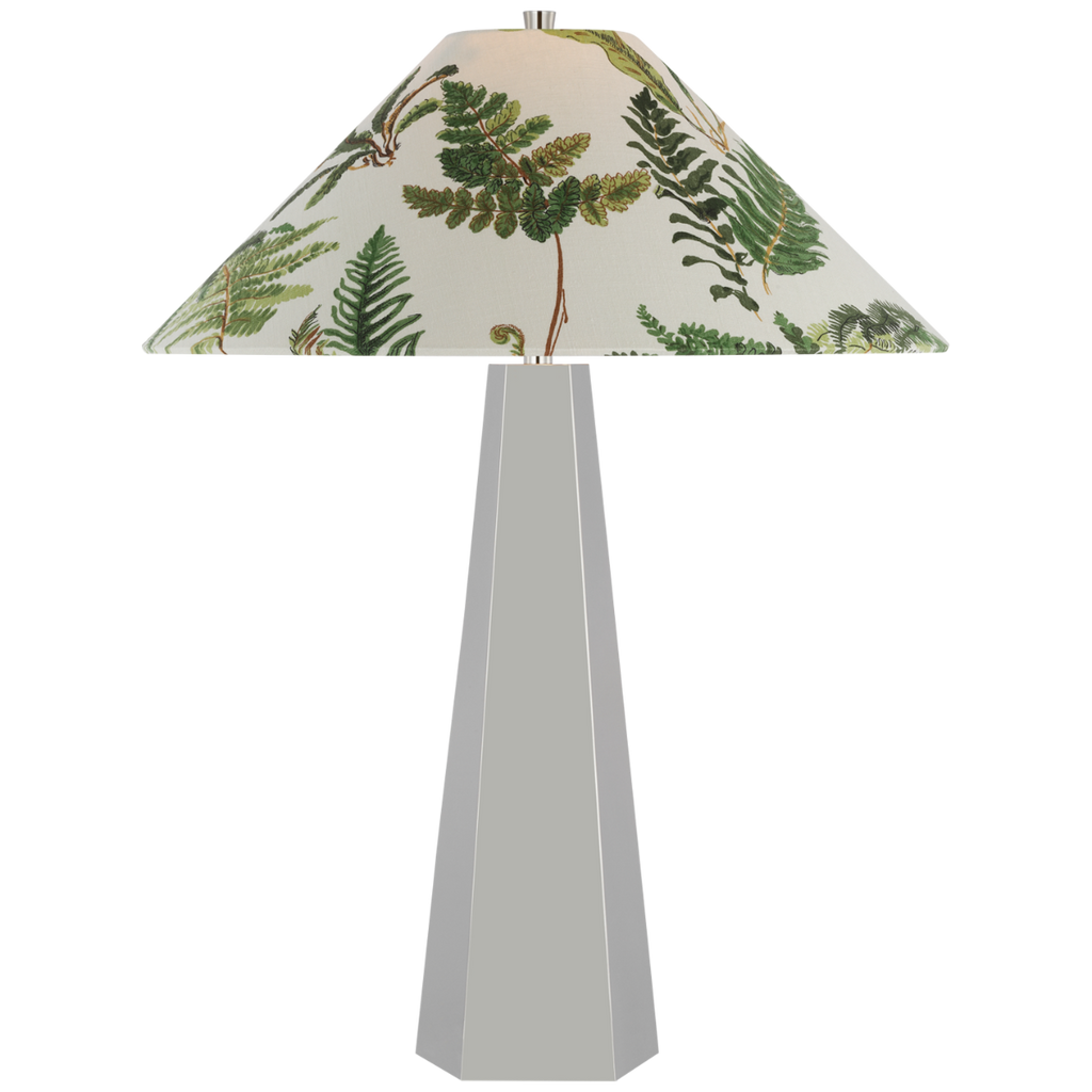 Zoran Medium Table Lamp | Polished Nickel | Schumacher 21" Document Les Fougeres Flare Shade