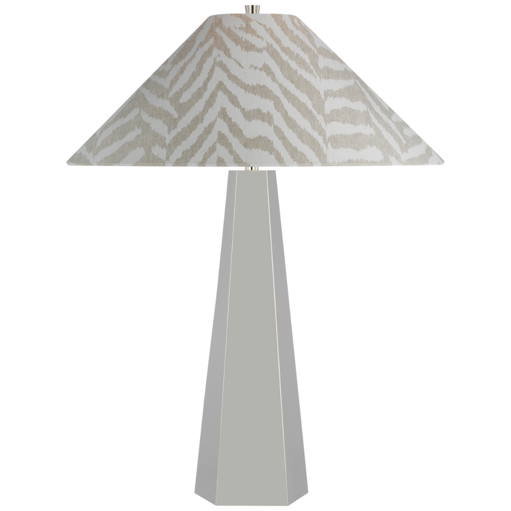 Zoran Medium Table Lamp | Polished Nickel | Schumacher 21" Natural Quincy Flare Shade