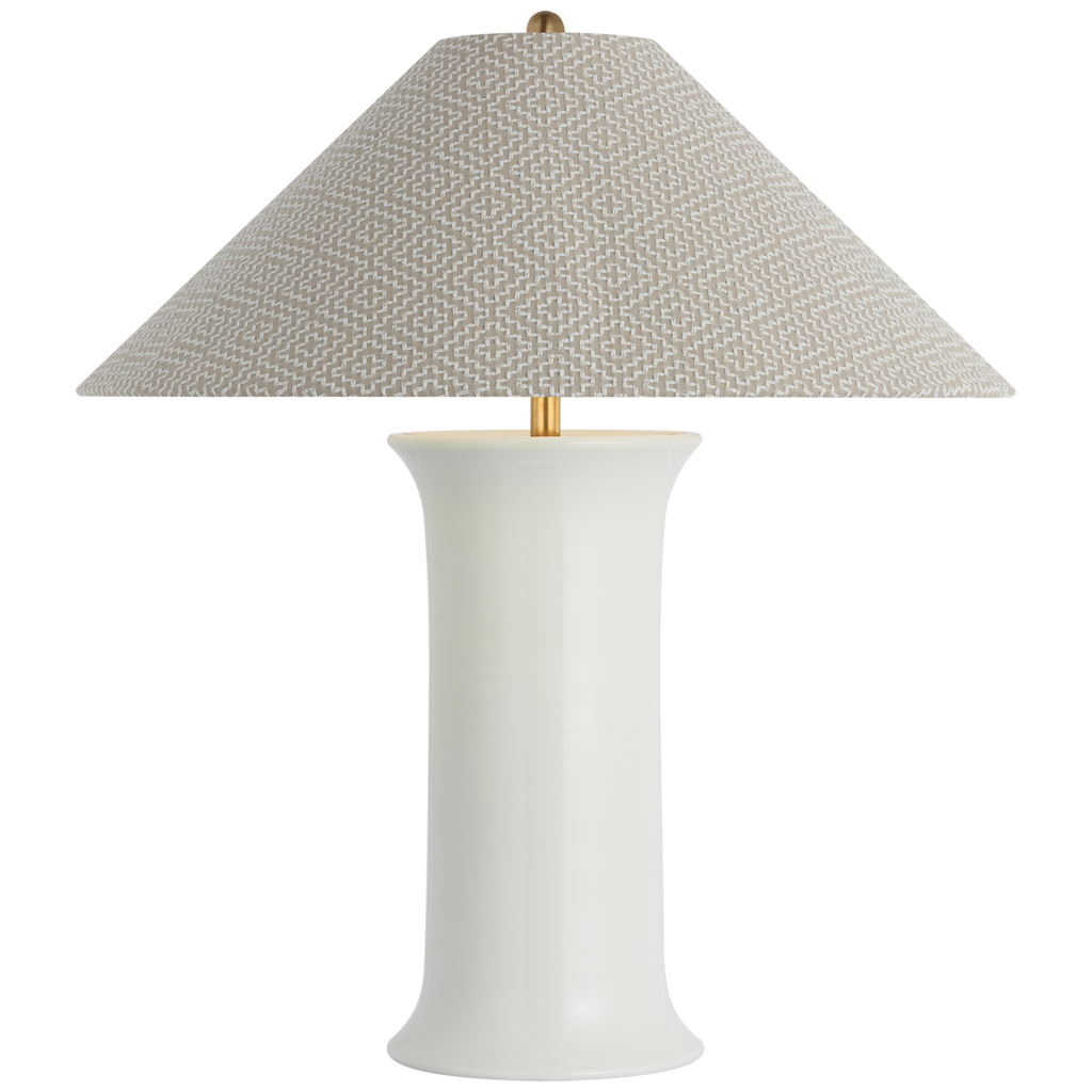Mallory Medium Table Lamp | White Porcelain | Schumacher 23" Dove Soho Weave Flare Shade
