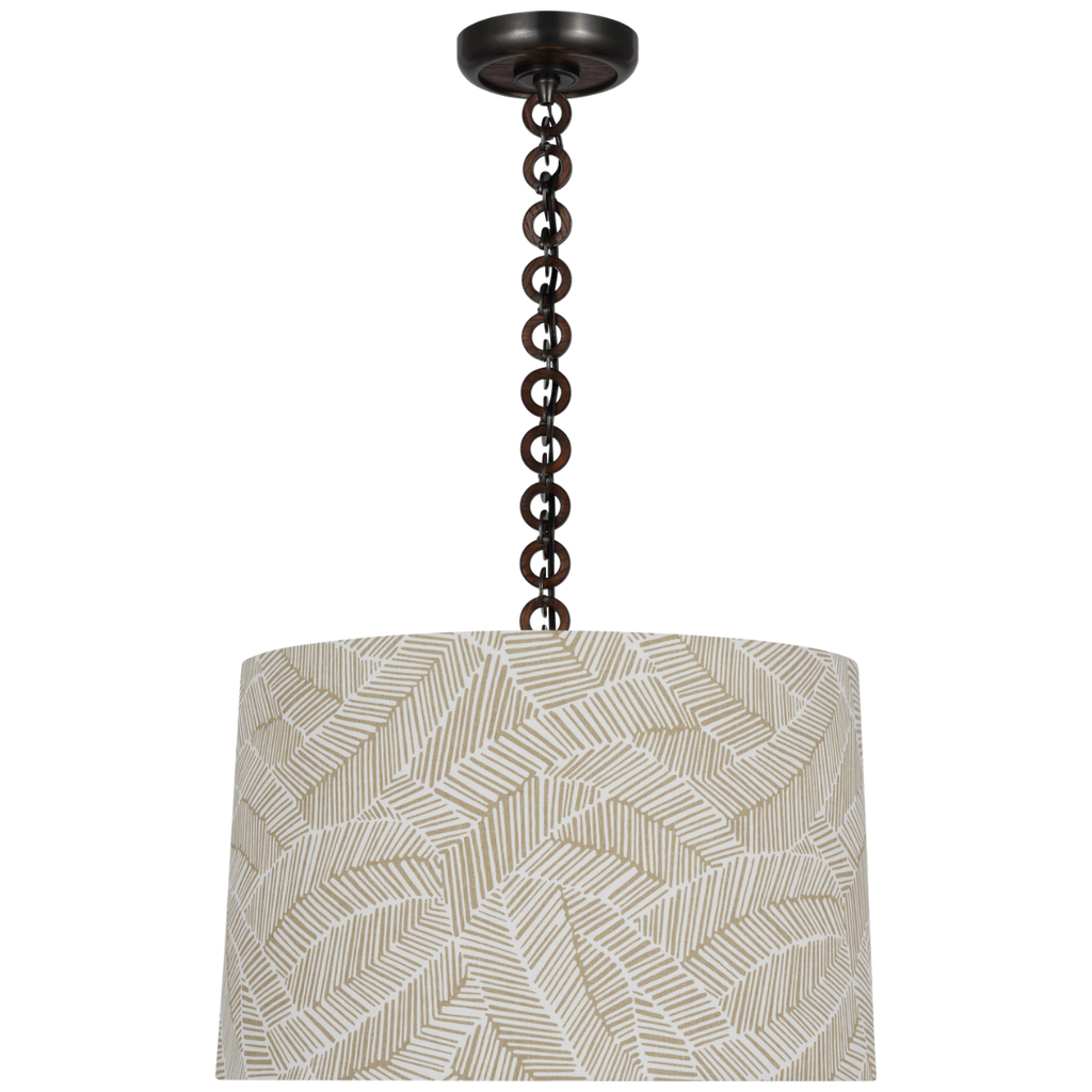 Evelyn 19" Hanging Shade | Bronze and Natural Oak | Schumacher Taupe Abstract Leaf Shade