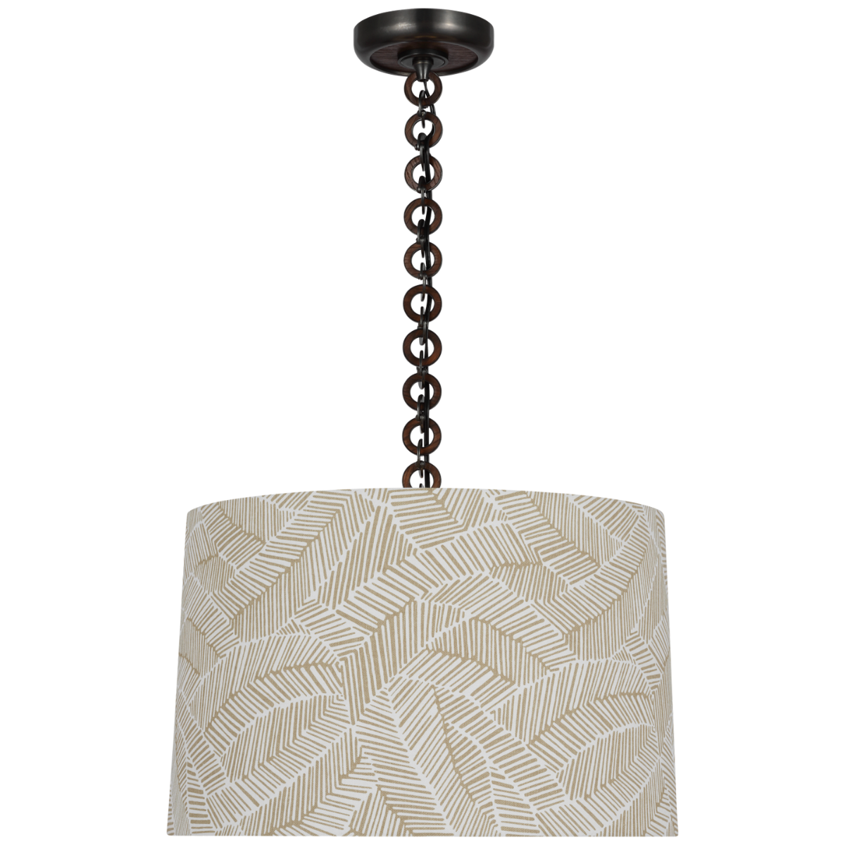 Evelyn 19" Hanging Shade | Bronze and Natural Oak | Schumacher Taupe Abstract Leaf Shade