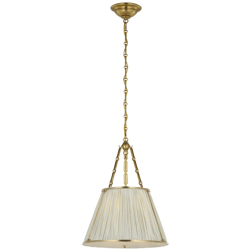 Allister 16" Hanging Shade | Hand-Rubbed Antique Brass | Schumacher Blue Charee Stripe Pleated Shade