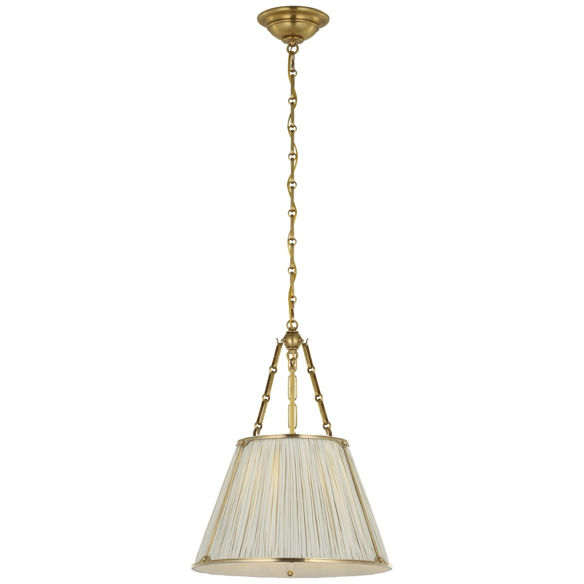 Allister 16" Hanging Shade | Hand-Rubbed Antique Brass | Schumacher Blue Charee Stripe Pleated Shade