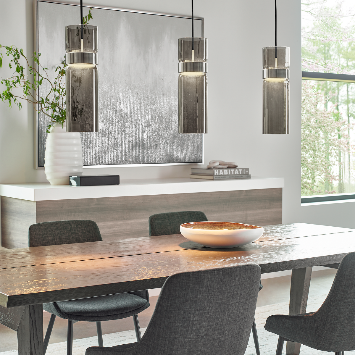 Manette Grande Pendant Transparent Smoke Glass satin nickel/satin nickel 3000K 90 CRI led 3000k 120v