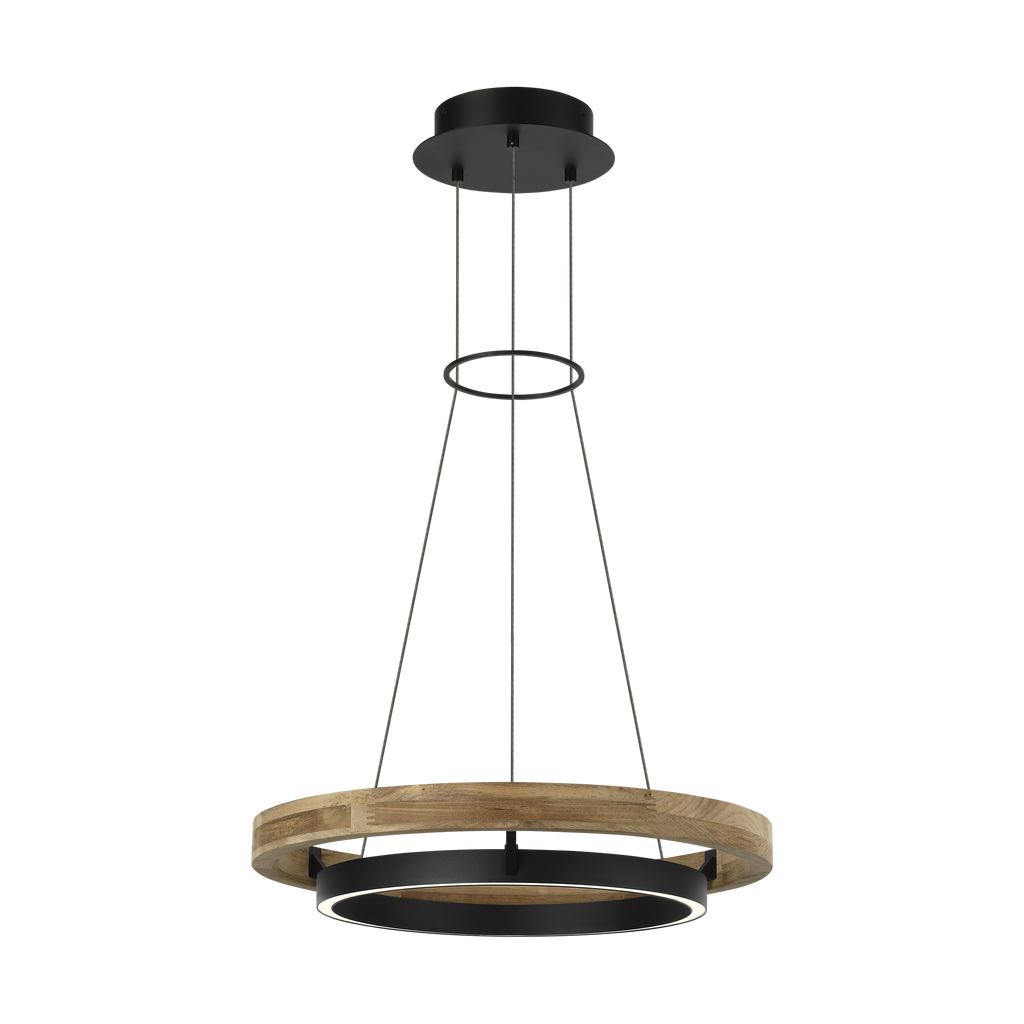 Grace 24 Outdoor Chandelier textured Black and teak wood 3000K 90 CRI
