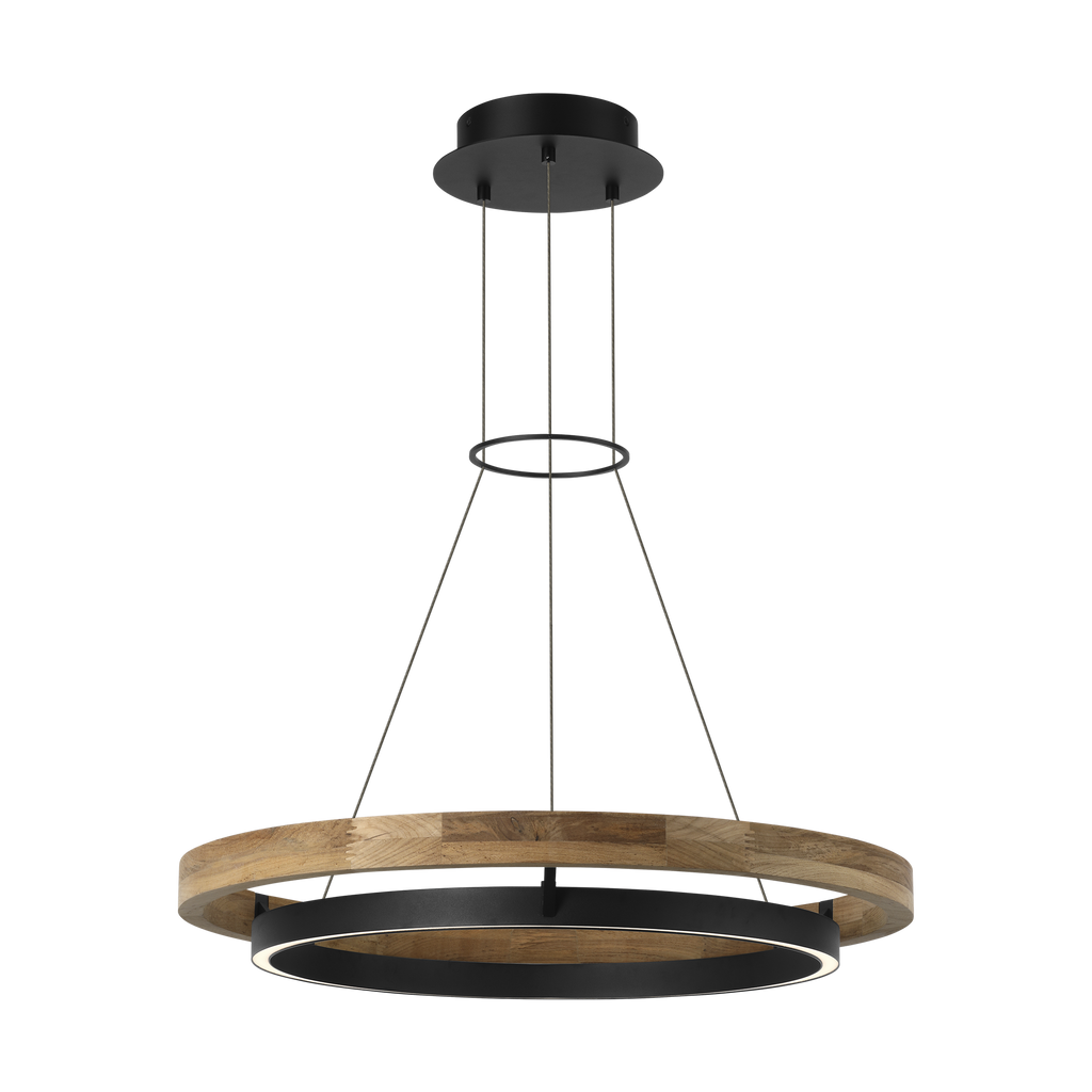 Grace 30 Outdoor Chandelier textured Black and teak wood 3000K 90 CRI