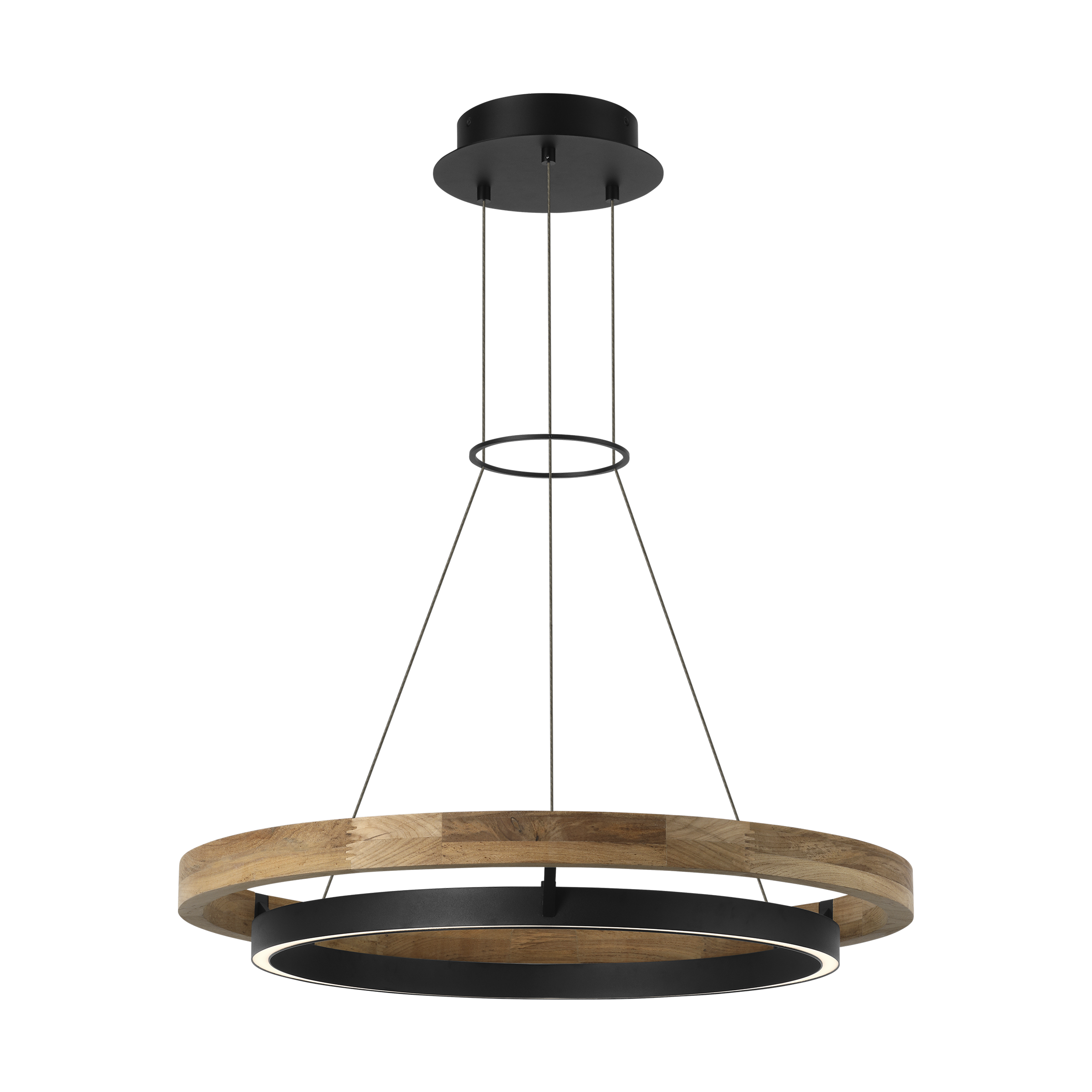 Grace 30 Outdoor Chandelier textured Black and teak wood 3000K 90 CRI